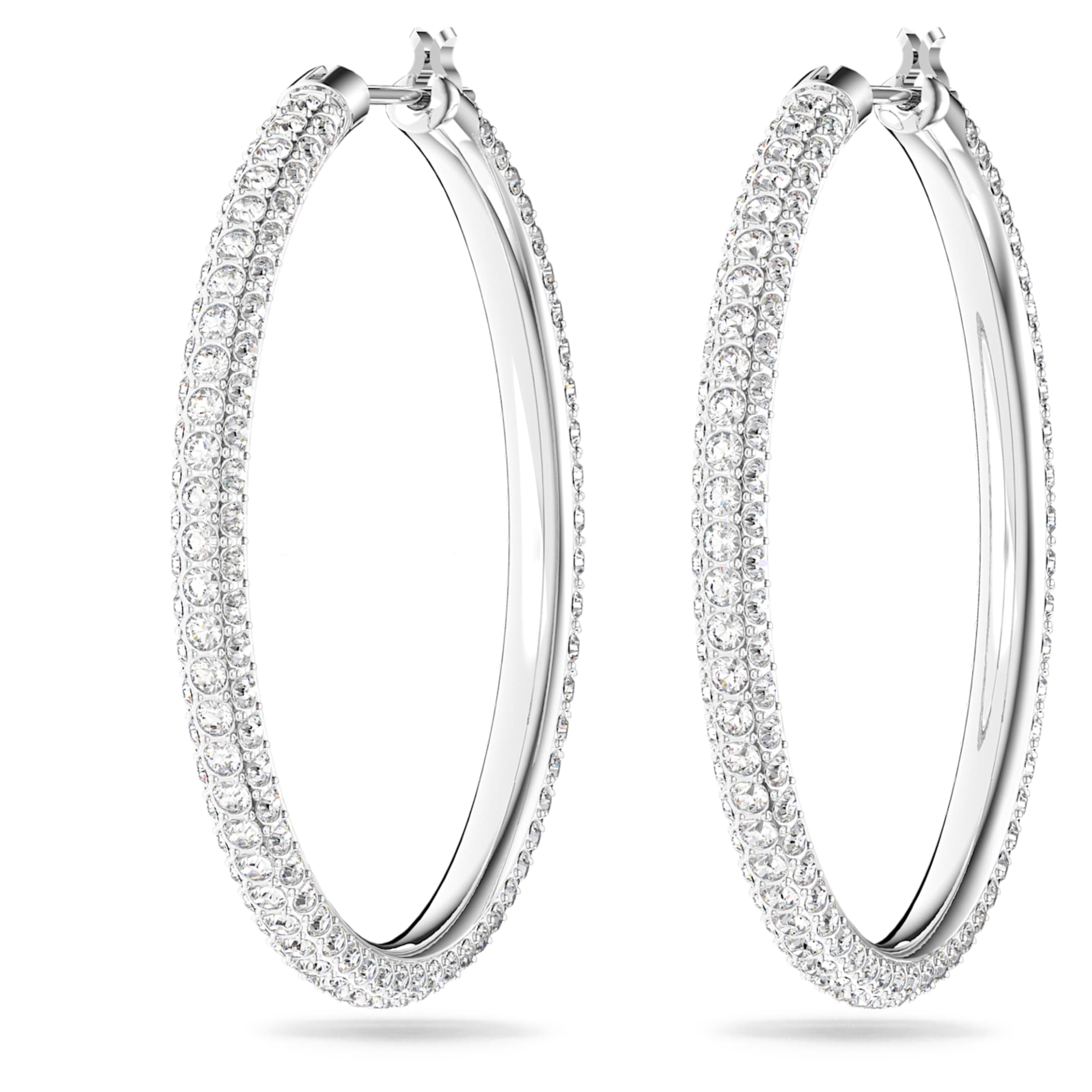 Swarovski Dextera hoop earrings Pavé, Large, White, Rhodium plated
