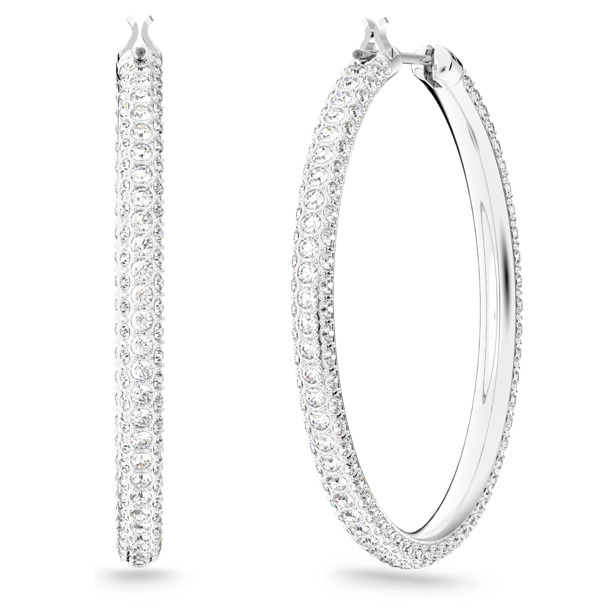 Swarovski Dextera hoop earrings Pavé, Large, White, Rhodium plated