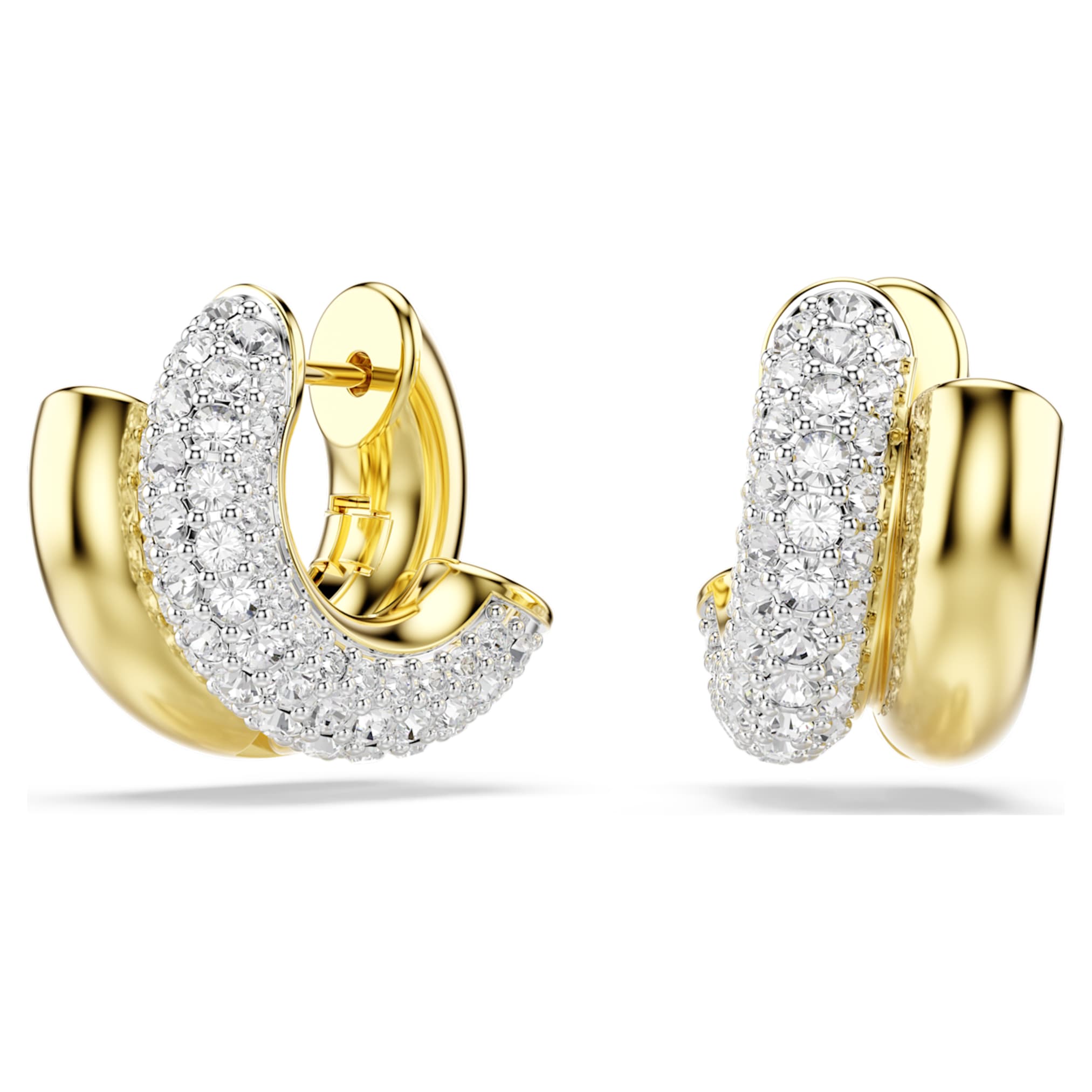 Swarovski Dextera hoop earrings Round cut, Mini, White, 18K gold finish