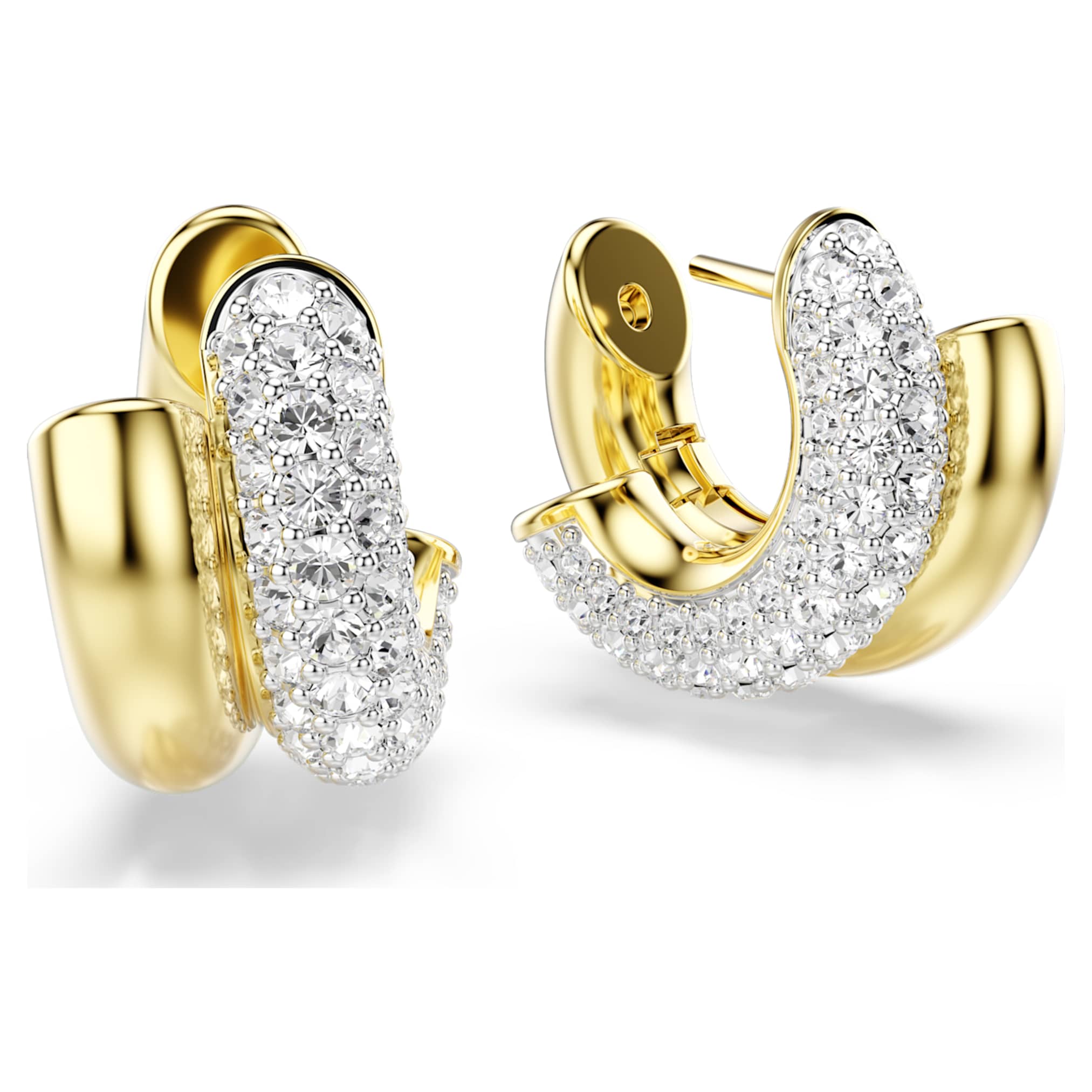 Swarovski Dextera hoop earrings Round cut, Mini, White, 18K gold finish