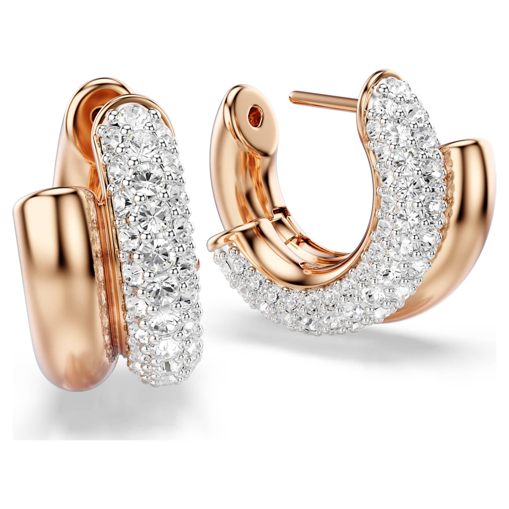 Swarovski Dextera hoop earrings Round cut, Mini, White, 18K rose gold finish
