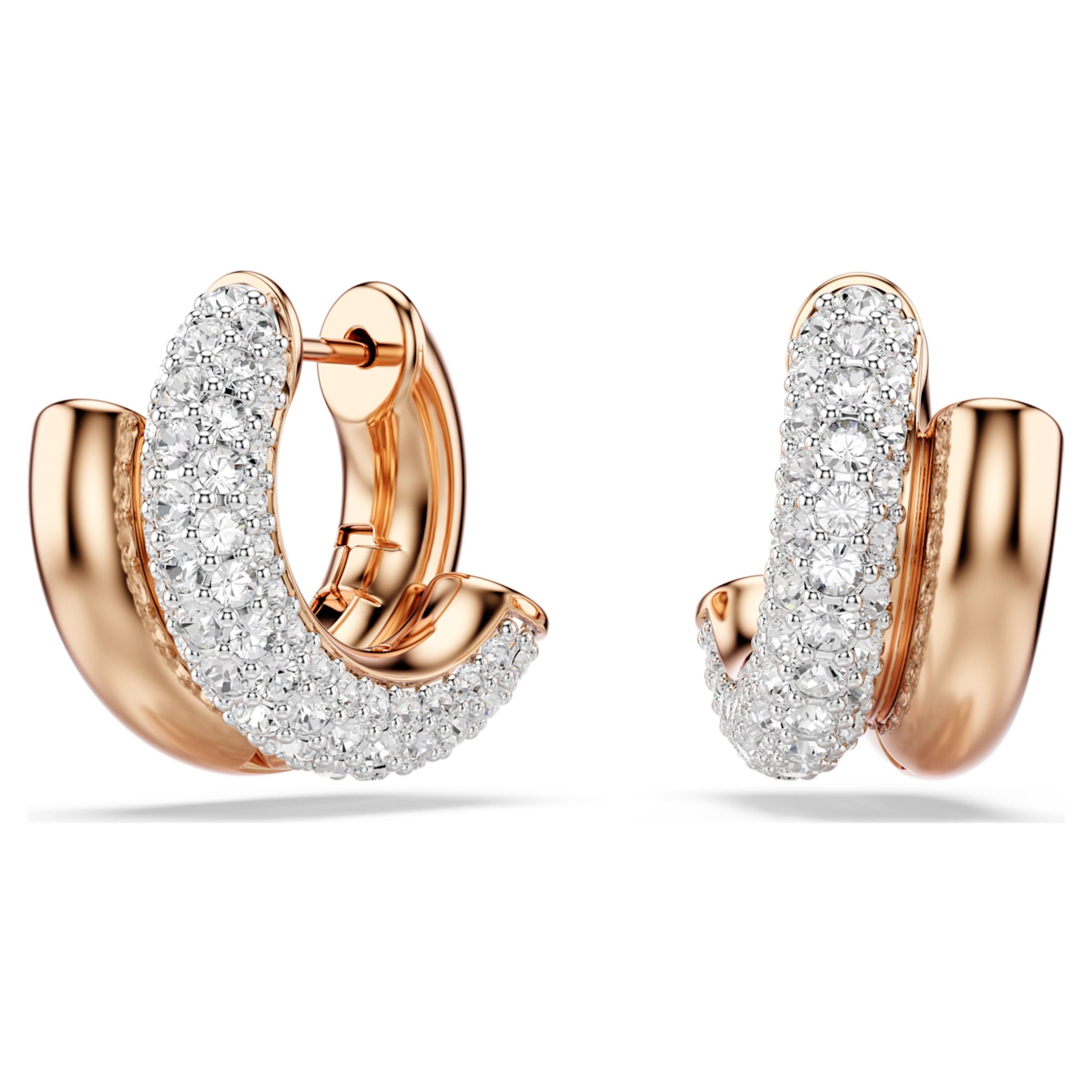 Swarovski Dextera hoop earrings Round cut, Mini, White, 18K rose gold finish