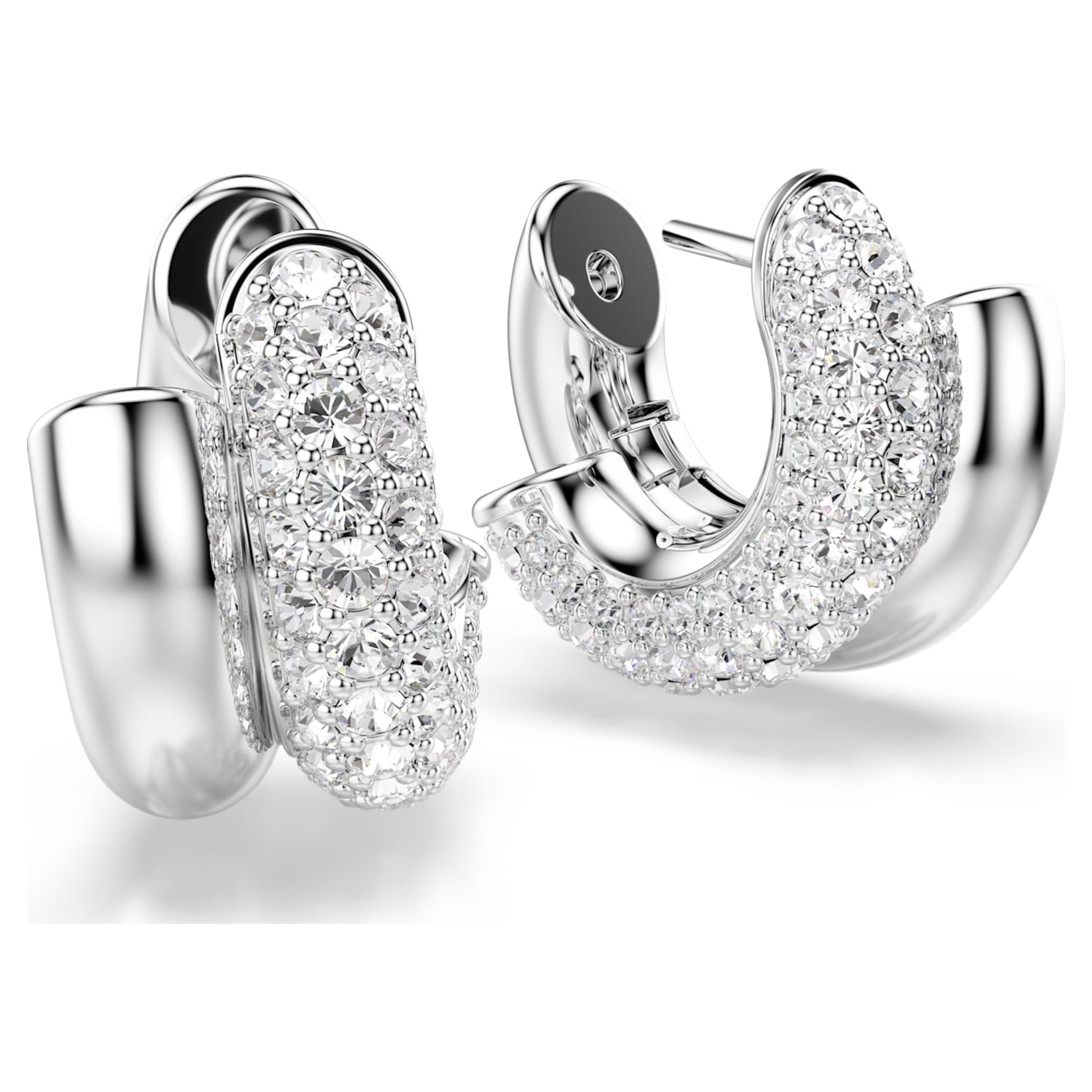 Swarovski Dextera hoop earrings Round cut, Mini, White, Rhodium plated