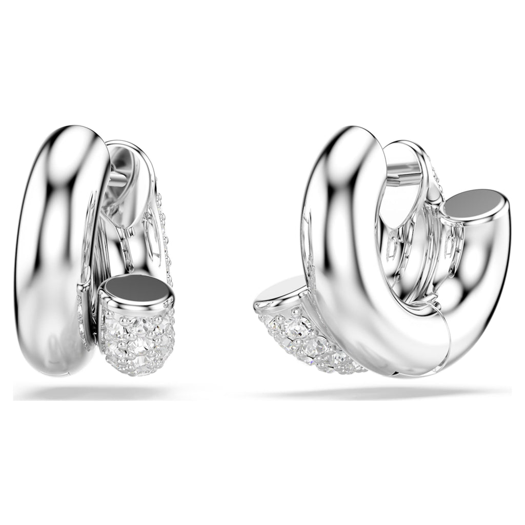 Swarovski Dextera hoop earrings Round cut, Mini, White, Rhodium plated