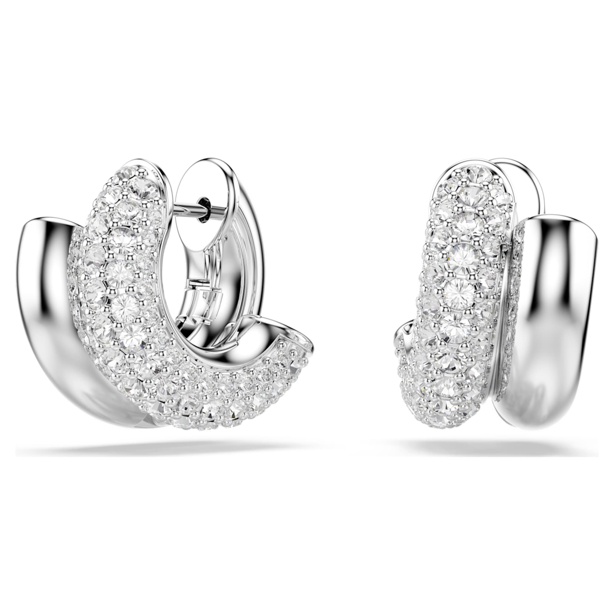 Swarovski Dextera hoop earrings Round cut, Mini, White, Rhodium plated