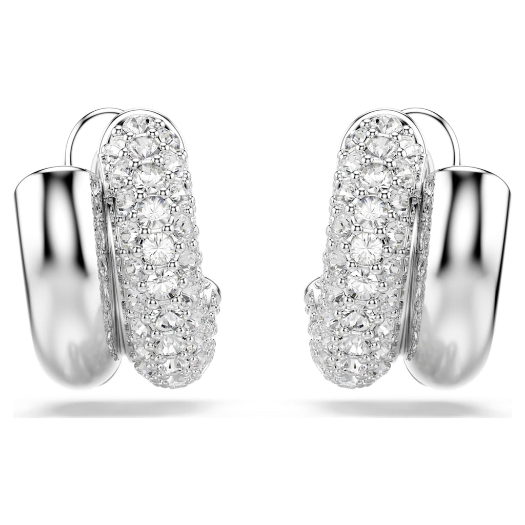 Swarovski Dextera hoop earrings Round cut, Mini, White, Rhodium plated