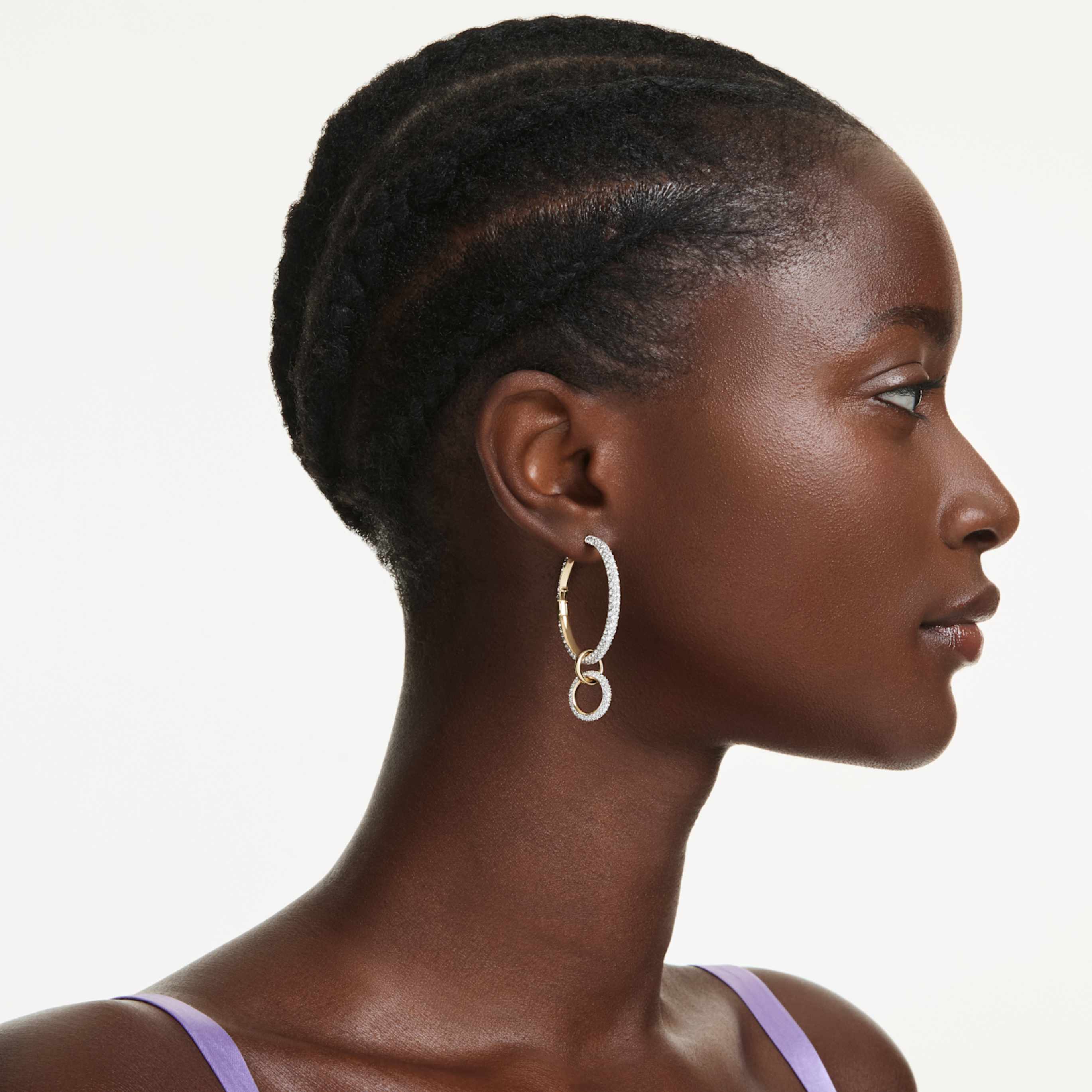Swarovski Dextera hoop earrings Round cut, White, 18K gold finish