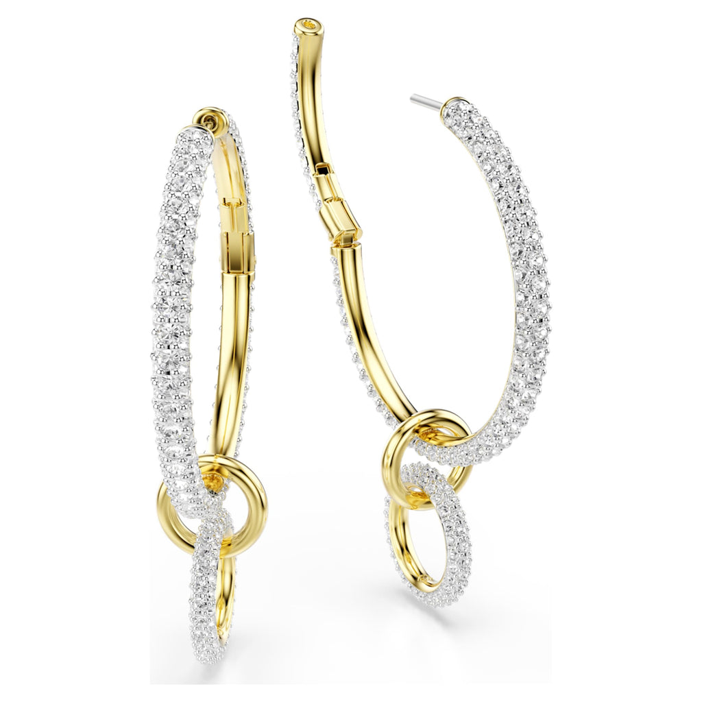 Swarovski Dextera hoop earrings Round cut, White, 18K gold finish