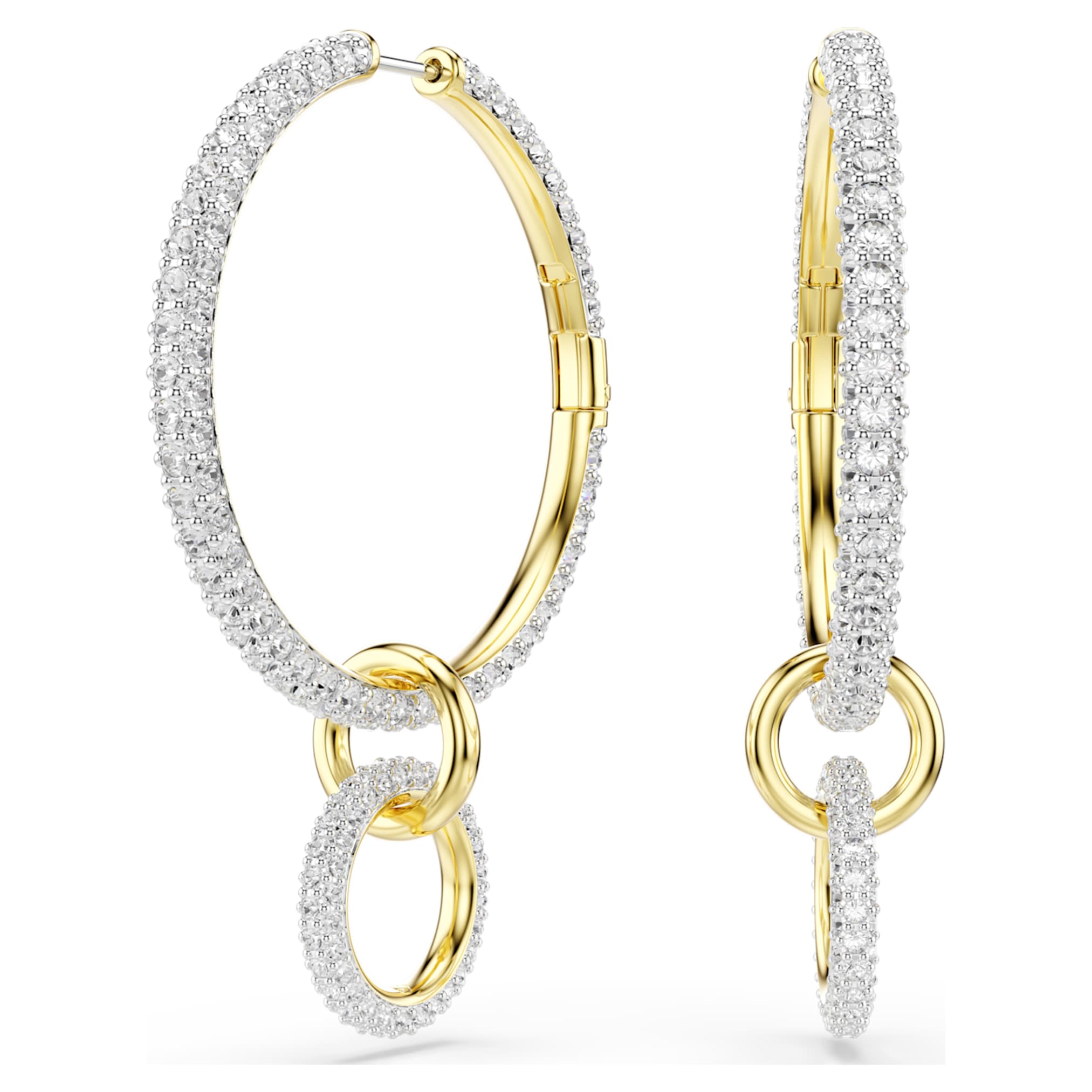 Swarovski Dextera hoop earrings Round cut, White, 18K gold finish