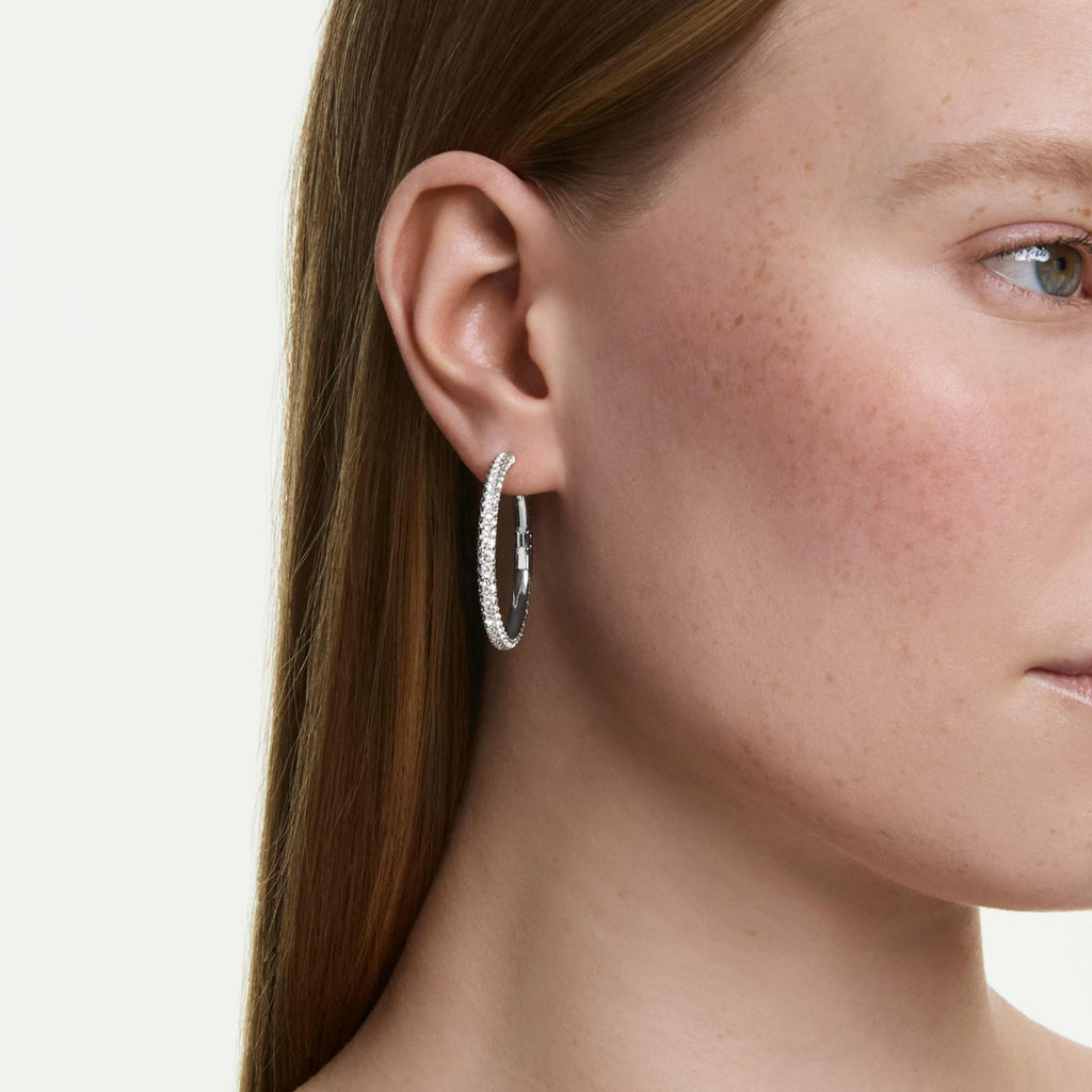 Swarovski Dextera hoop earrings Round cut, White, Rhodium plated