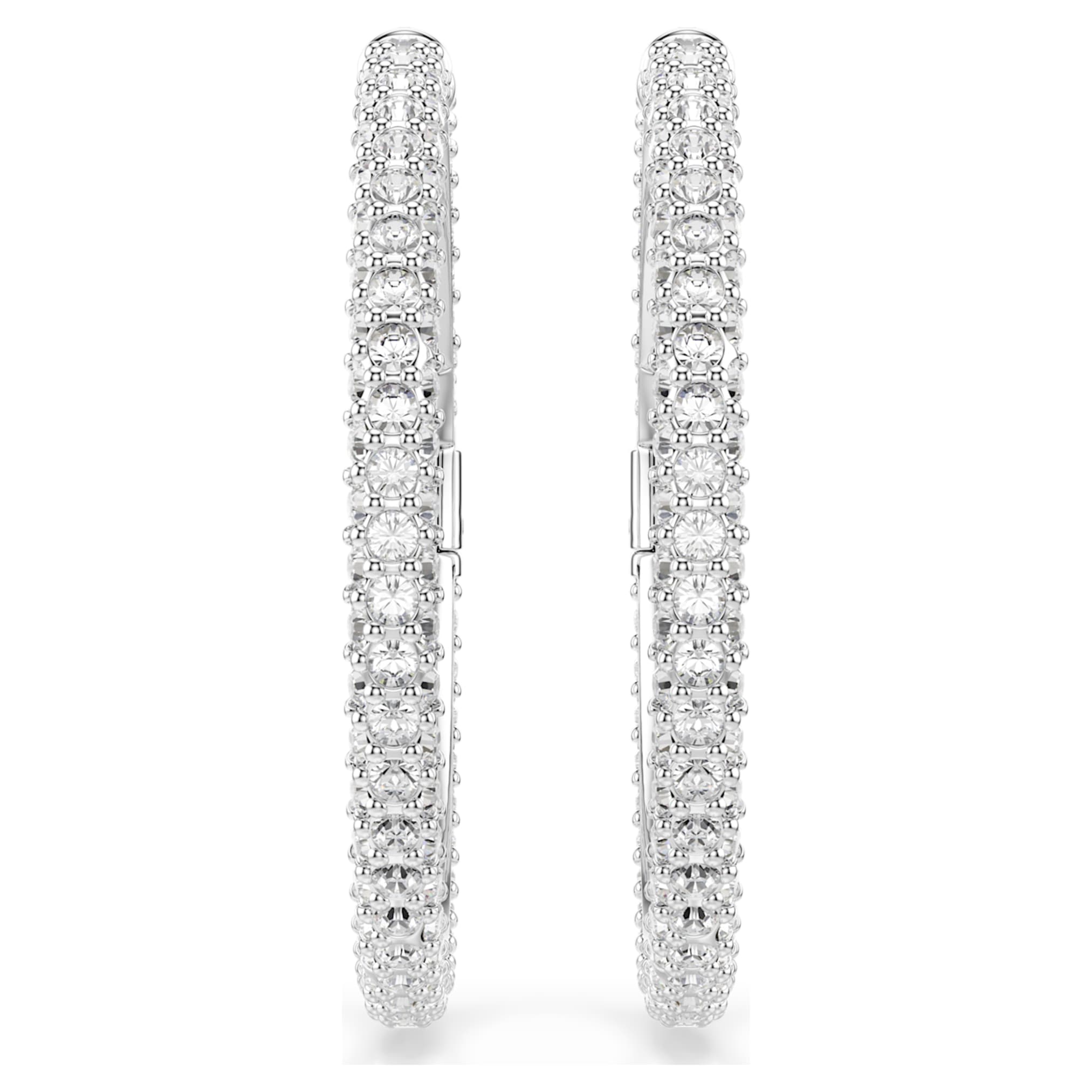 Swarovski Dextera hoop earrings Round cut, White, Rhodium plated