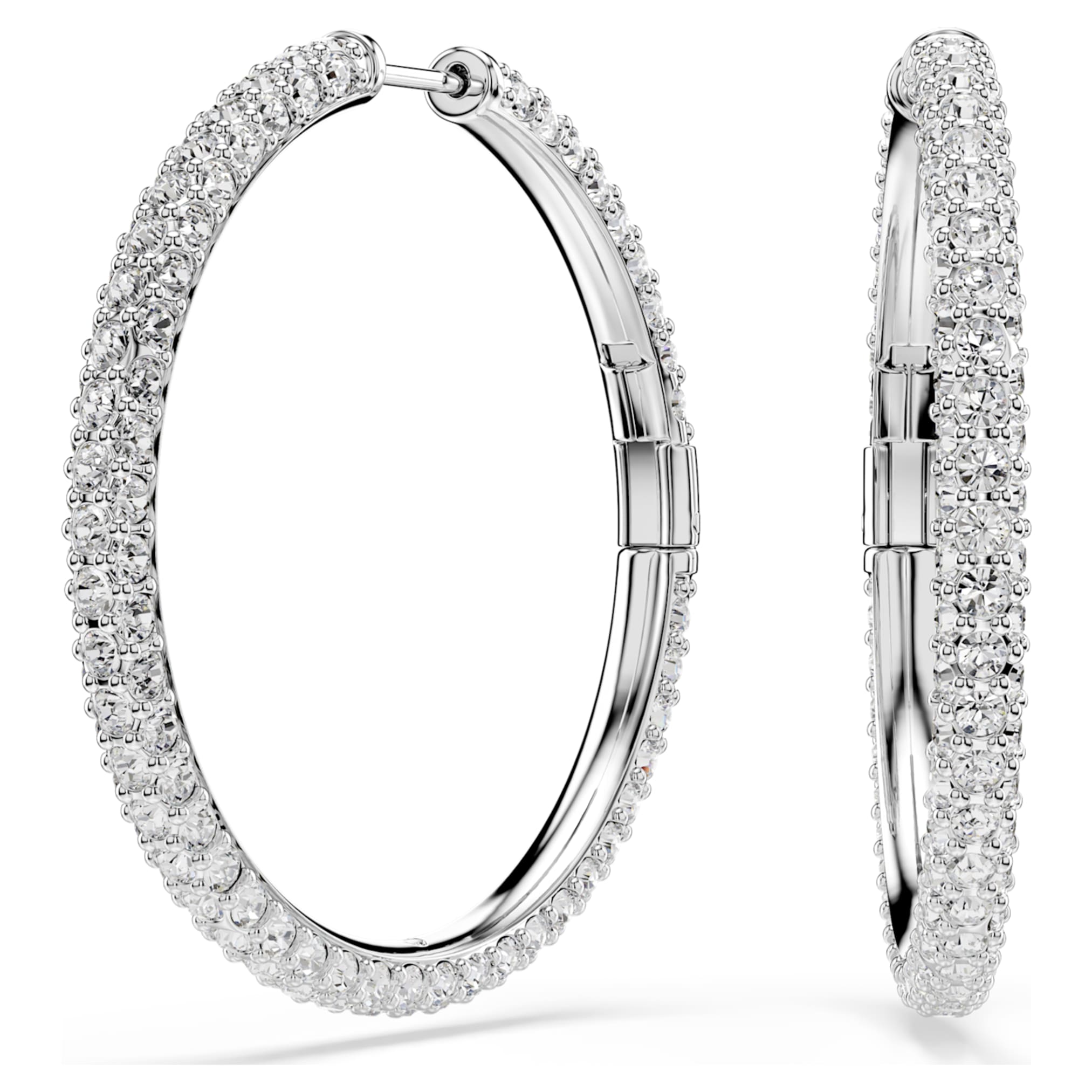 Swarovski Dextera hoop earrings Round cut, White, Rhodium plated