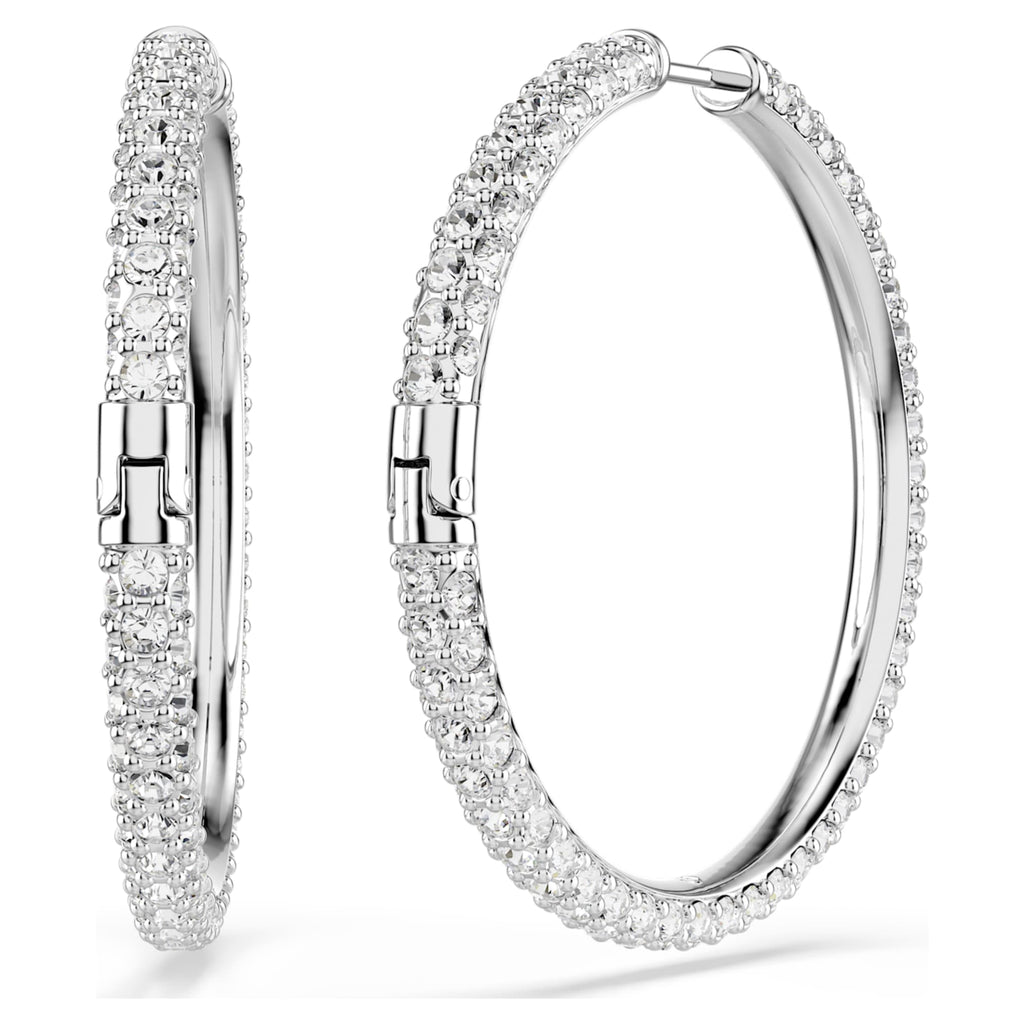 Swarovski Dextera hoop earrings Round cut, White, Rhodium plated