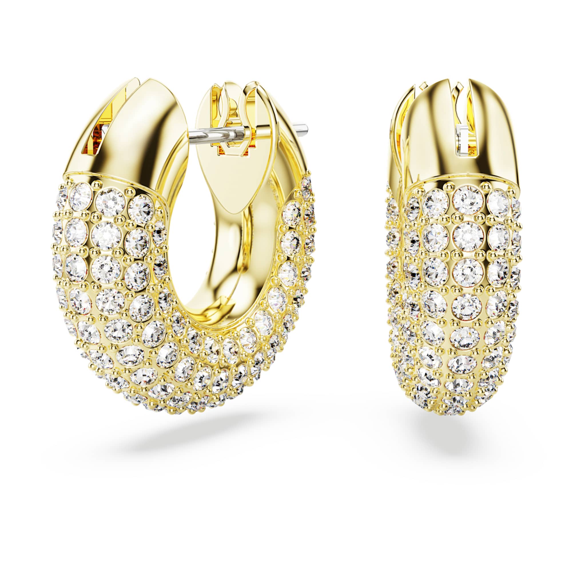 Swarovski Dextera hoop earrings Small, White, 18K gold finish