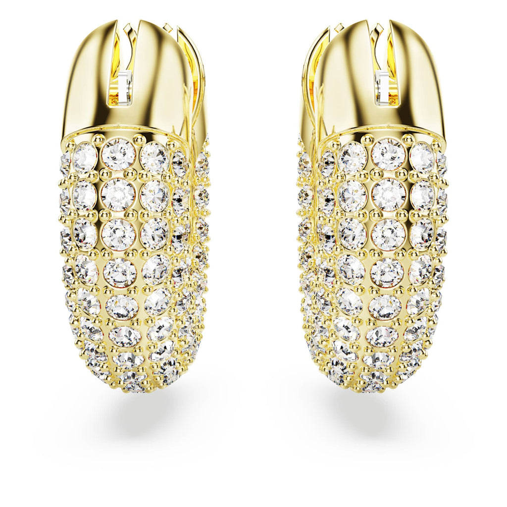 Swarovski Dextera hoop earrings Small, White, 18K gold finish