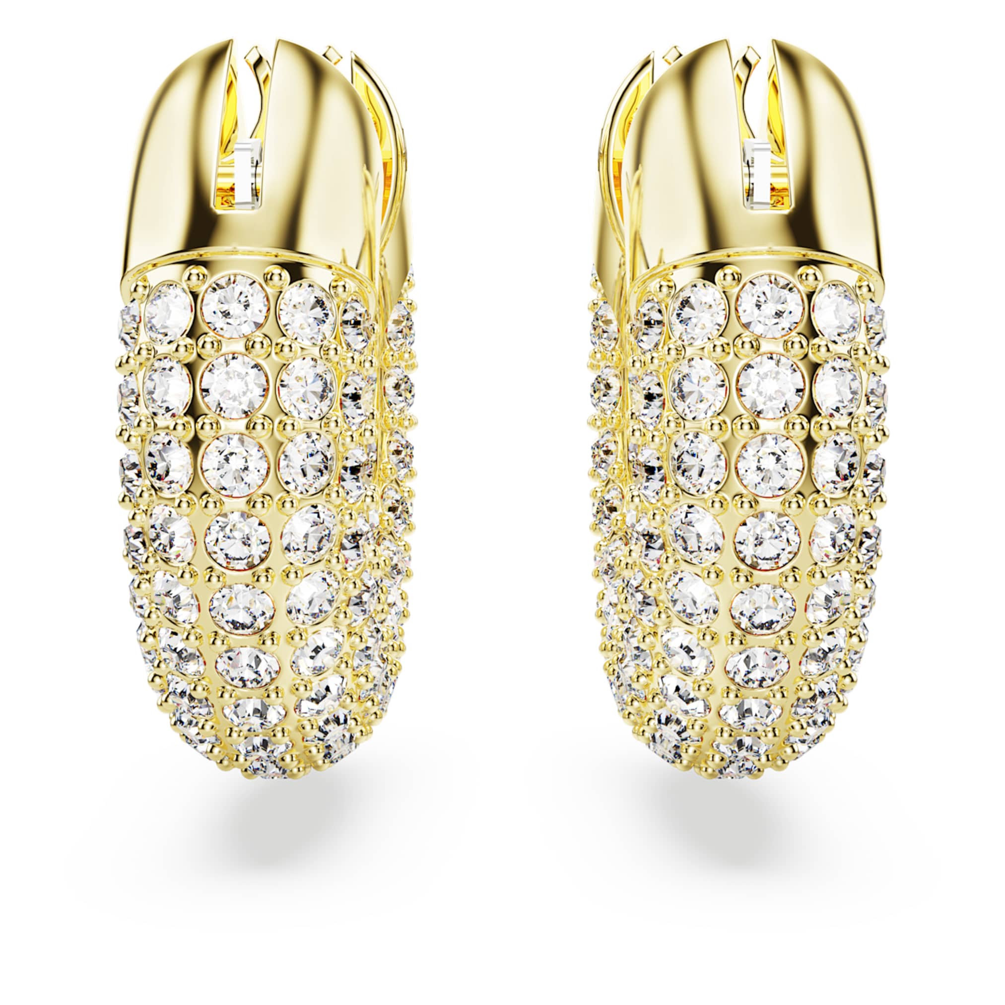 Swarovski Dextera hoop earrings Small, White, 18K gold finish