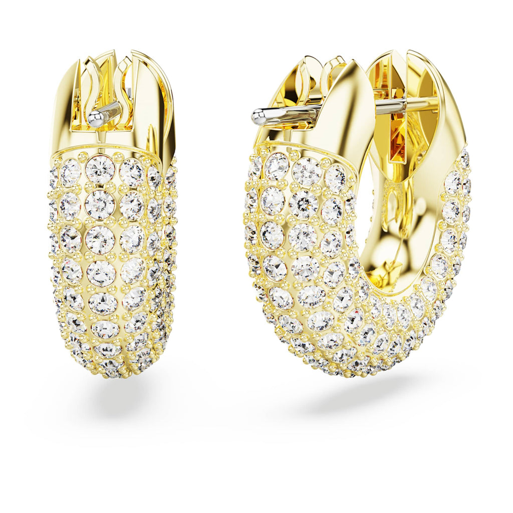 Swarovski Dextera hoop earrings Small, White, 18K gold finish