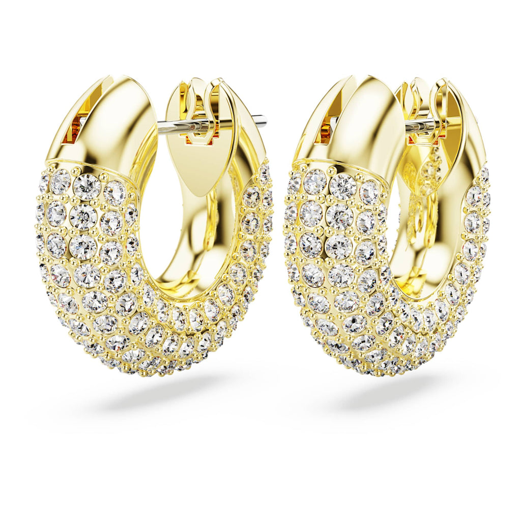 Swarovski Dextera hoop earrings Small, White, 18K gold finish