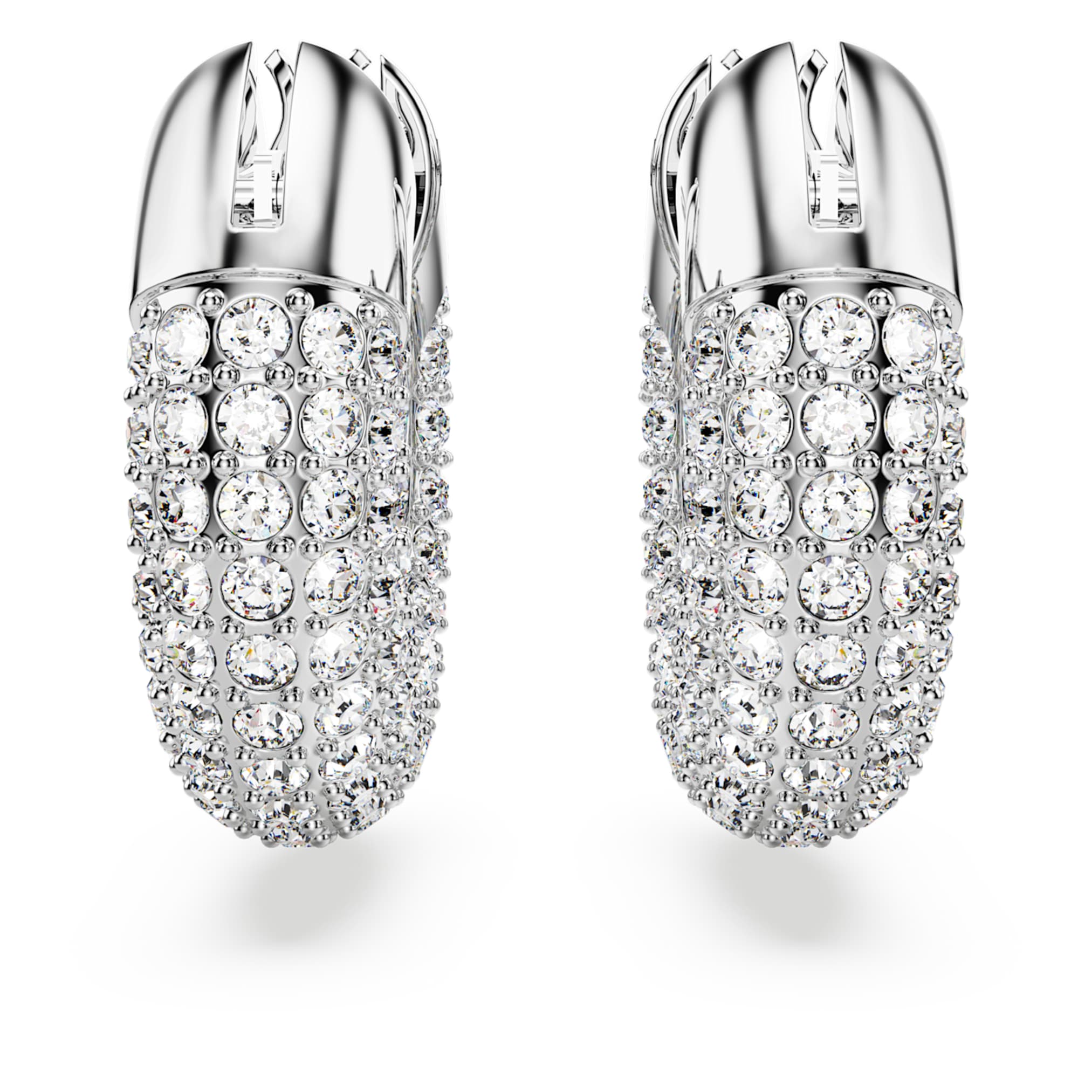 Swarovski Dextera hoop earrings Small, White, Rhodium plated