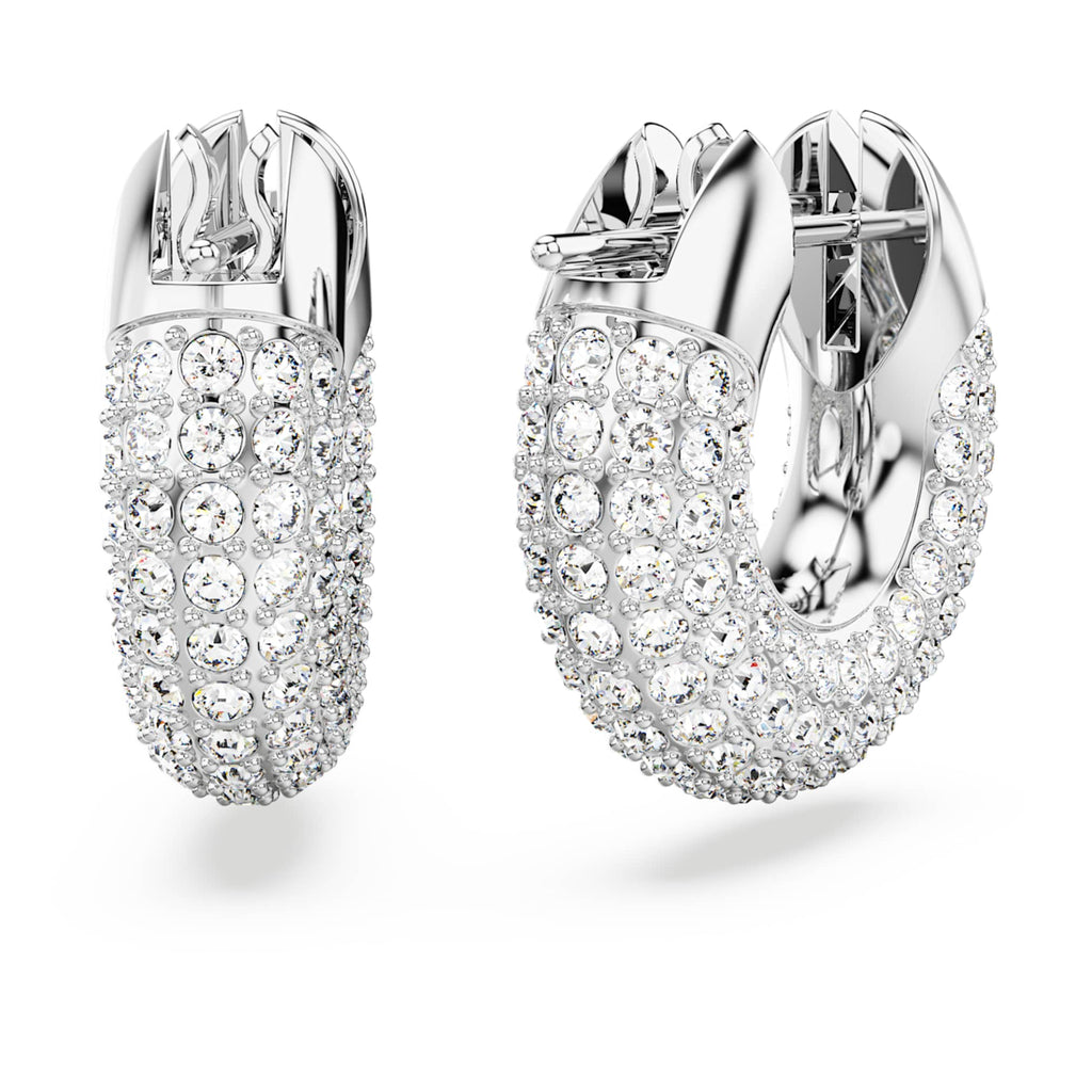 Swarovski Dextera hoop earrings Small, White, Rhodium plated