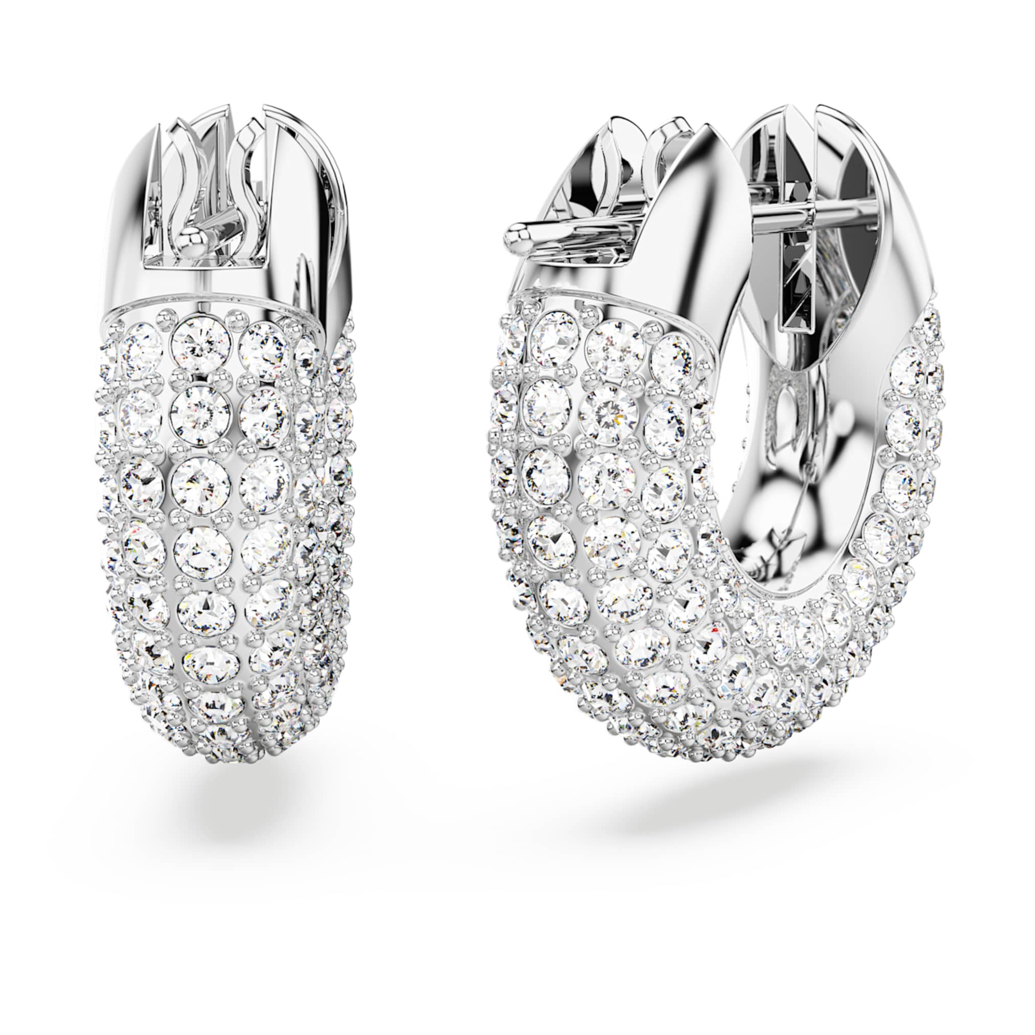 Swarovski Dextera hoop earrings Small, White, Rhodium plated