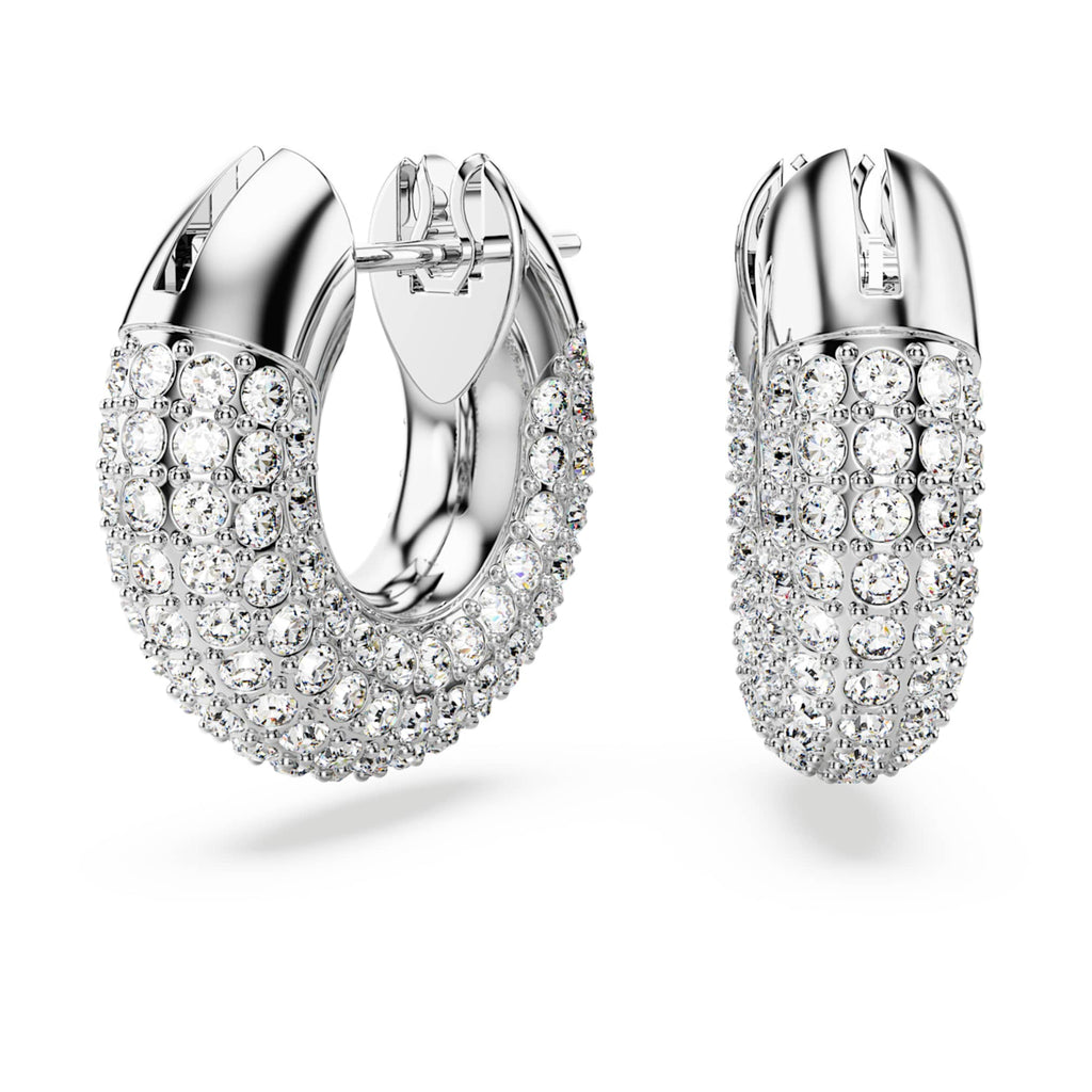 Swarovski Dextera hoop earrings Small, White, Rhodium plated