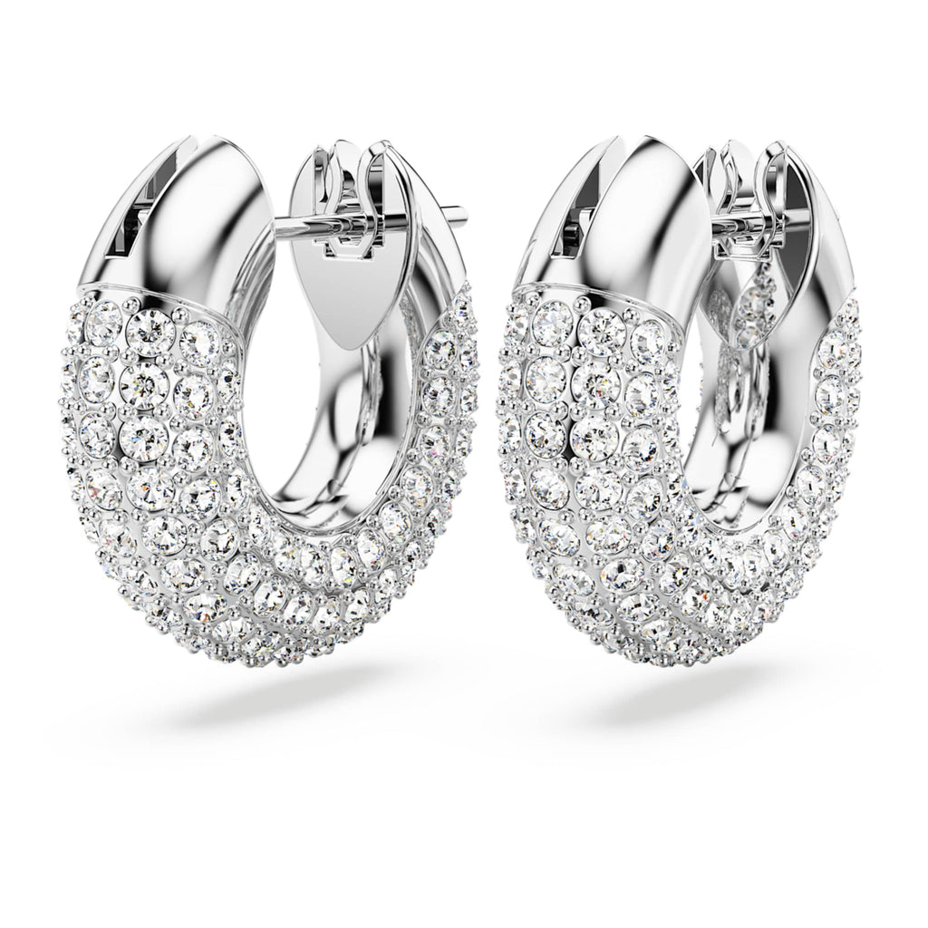 Swarovski Dextera hoop earrings Small, White, Rhodium plated