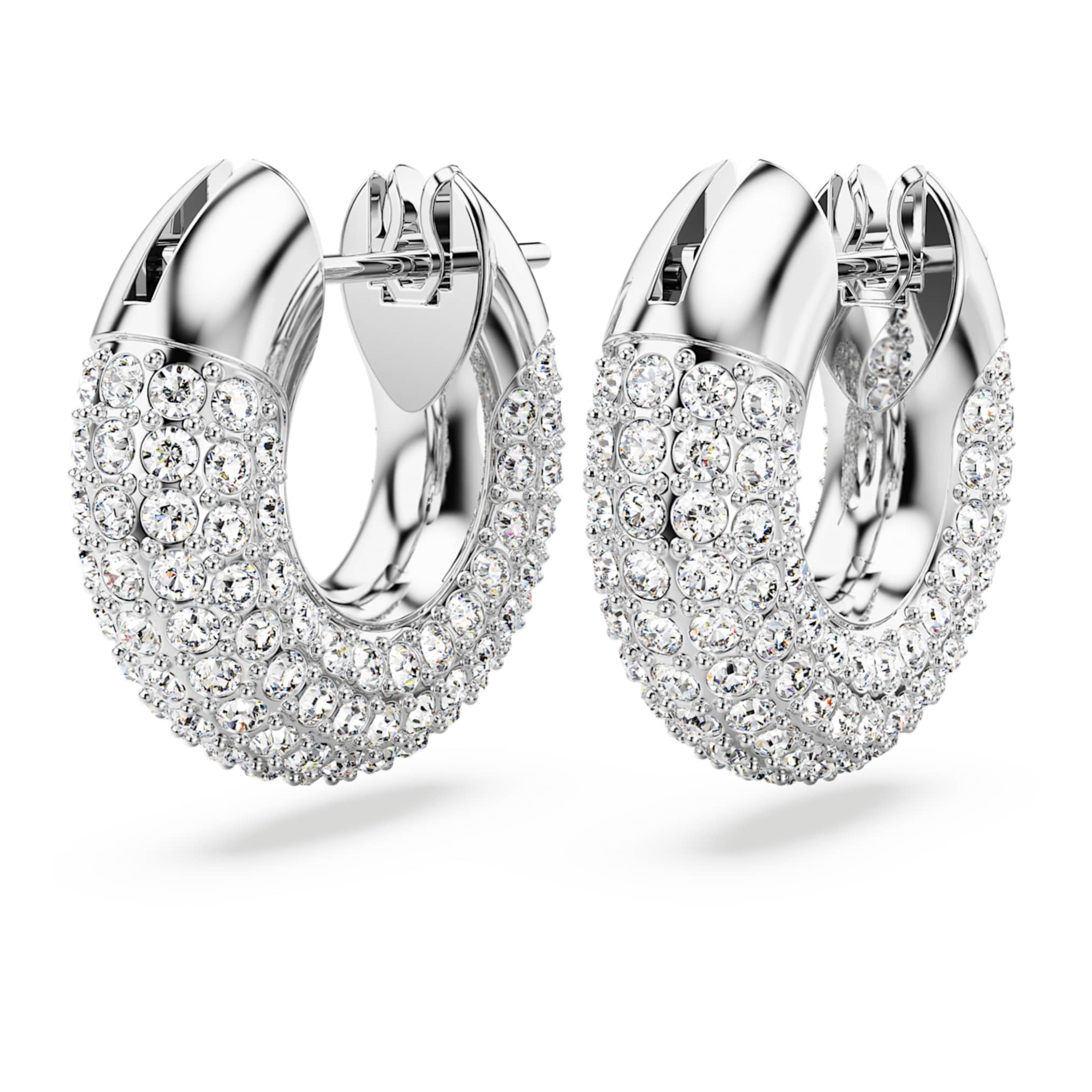 Swarovski Dextera hoop earrings Small, White, Rhodium plated