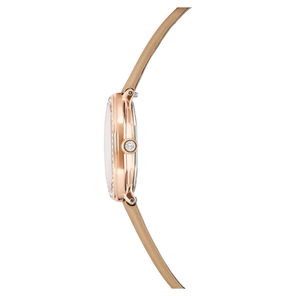 Swarovski Dextera octagon watch Swiss Made, Leather strap, Brown, Rose gold-tone finish