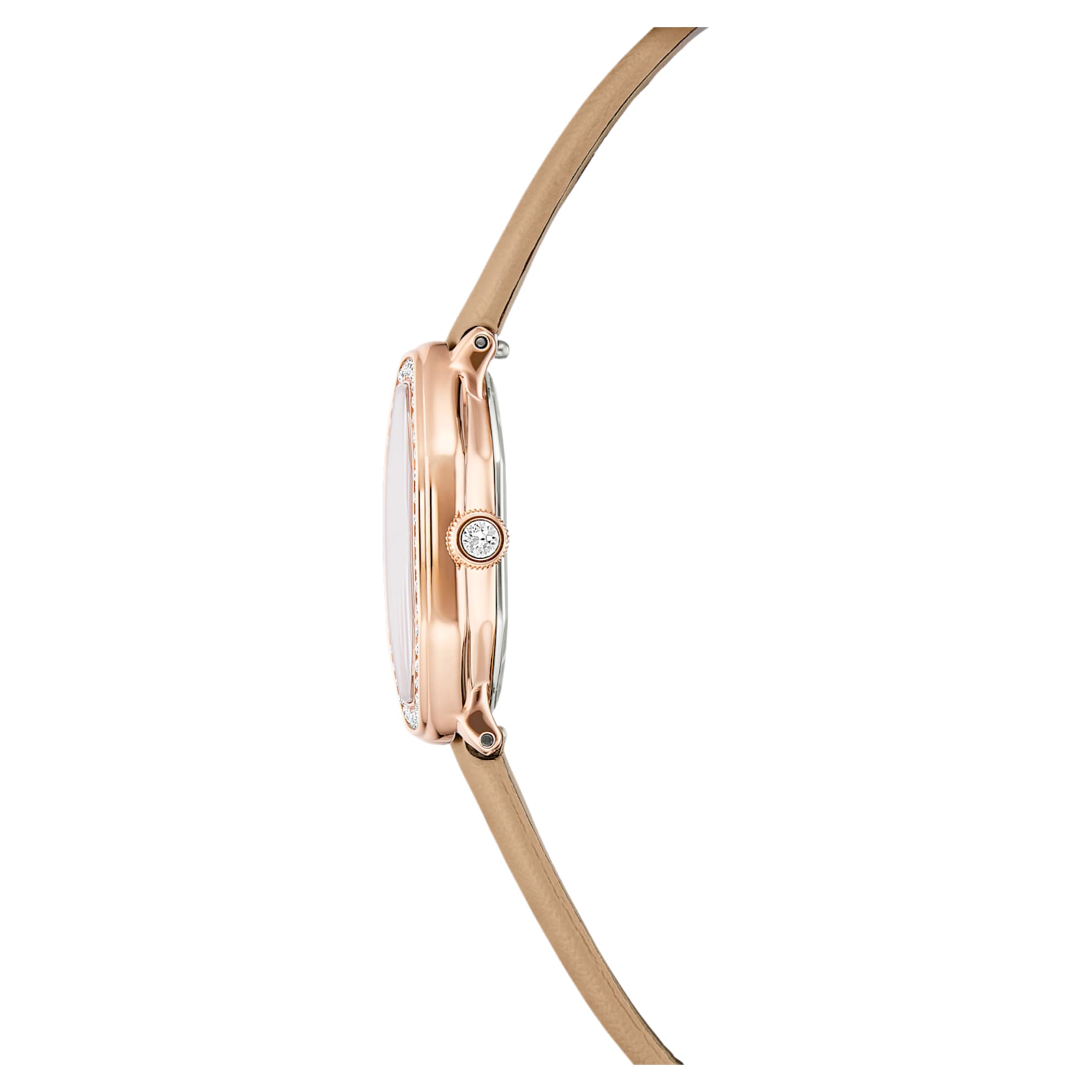 Swarovski Dextera octagon watch Swiss Made, Leather strap, Brown, Rose gold-tone finish