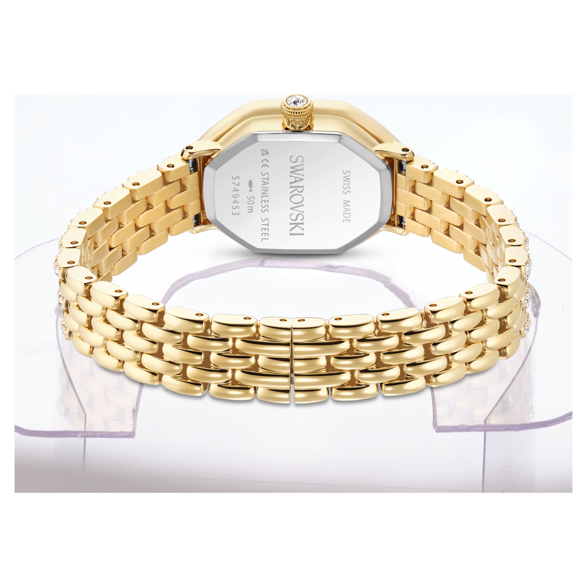 Swarovski Dextera octagon watch Swiss Made, Metal bracelet, Gold tone, Gold-tone finish