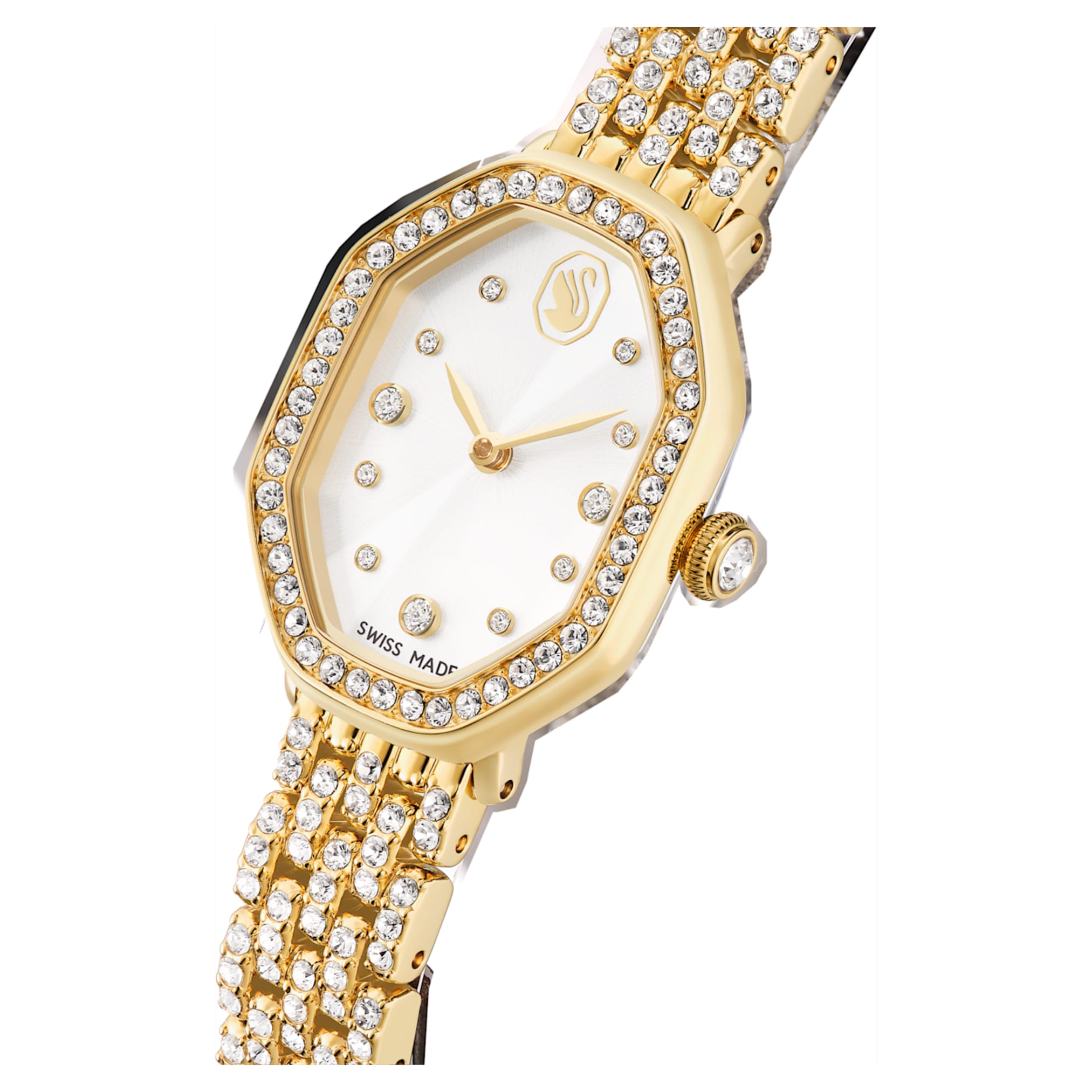 Swarovski Dextera octagon watch Swiss Made, Metal bracelet, Gold tone, Gold-tone finish