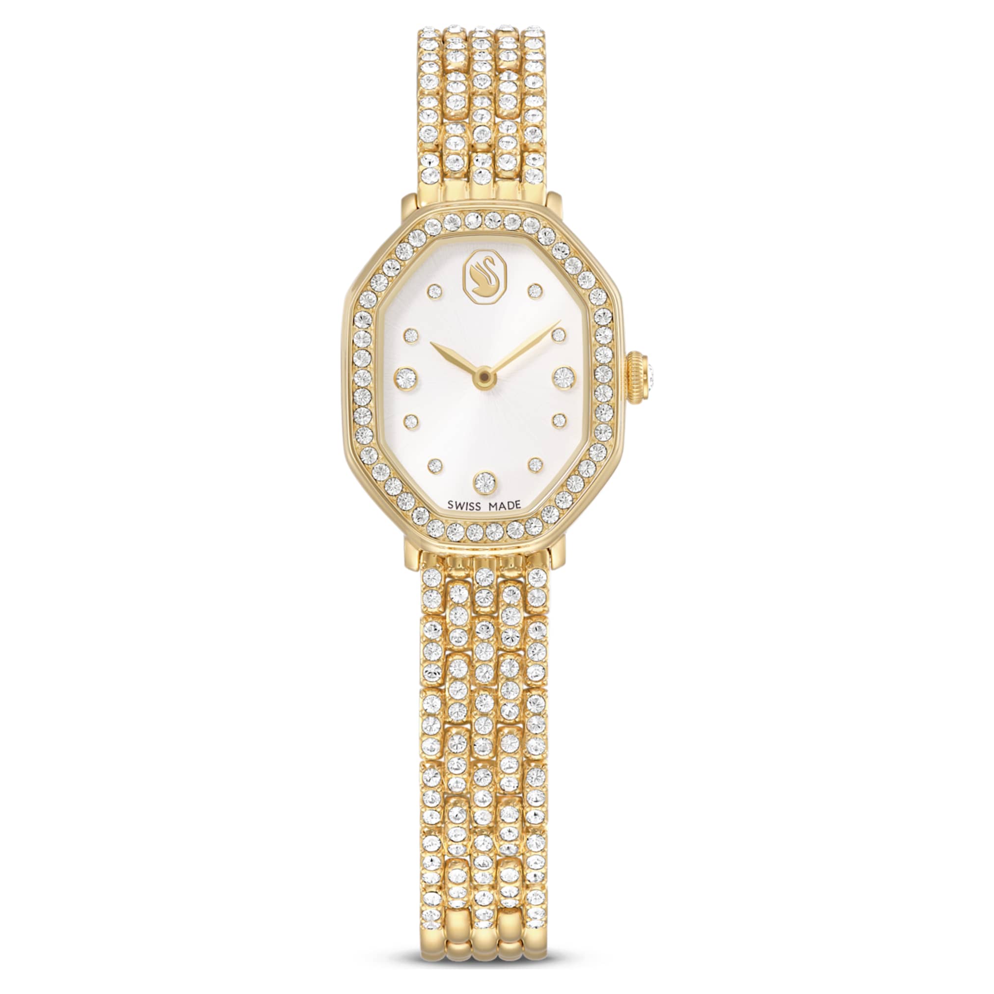 Swarovski Dextera octagon watch Swiss Made, Metal bracelet, Gold tone, Gold-tone finish