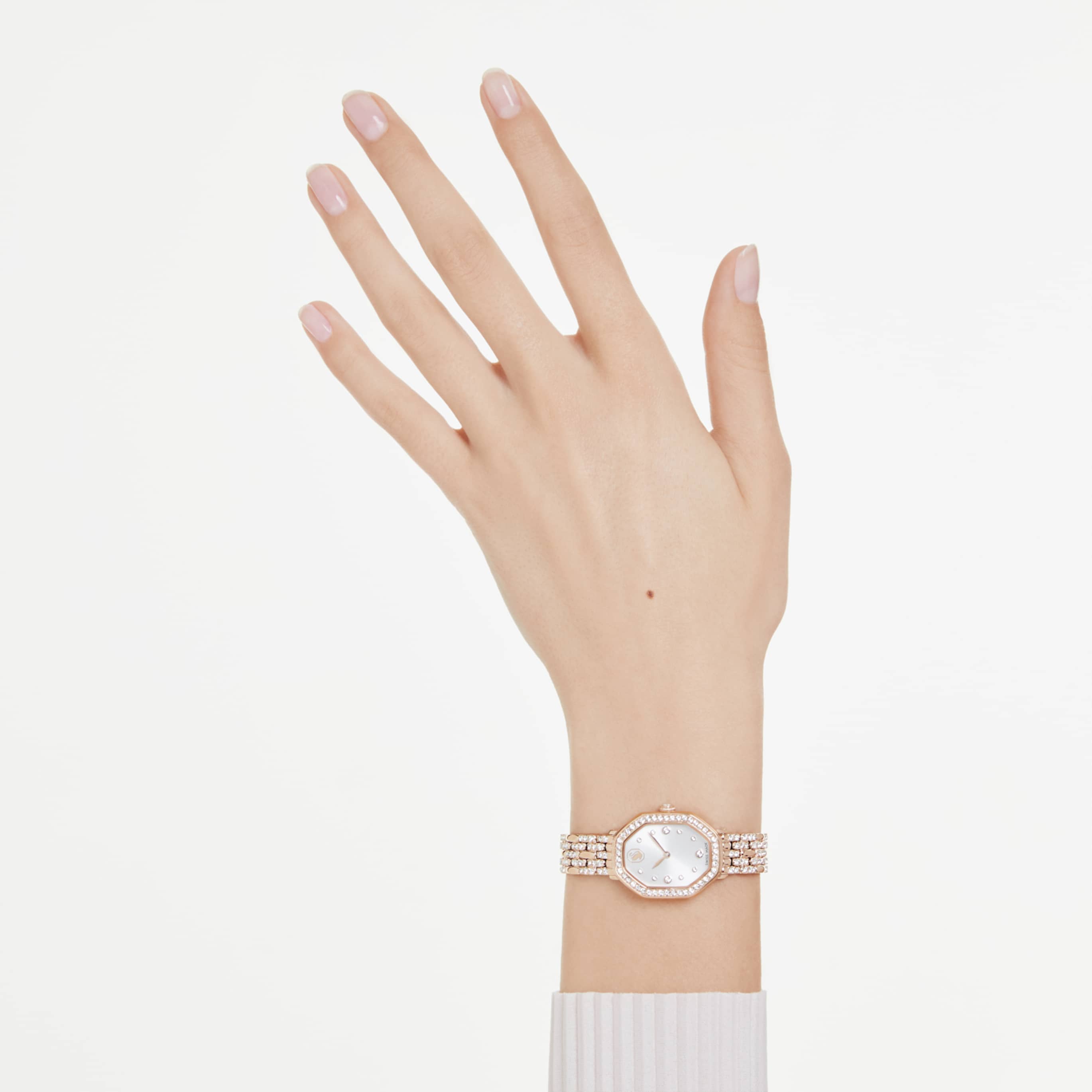 Swarovski Dextera octagon watch Swiss Made, Metal bracelet, Gold tone, Rose gold-tone finish
