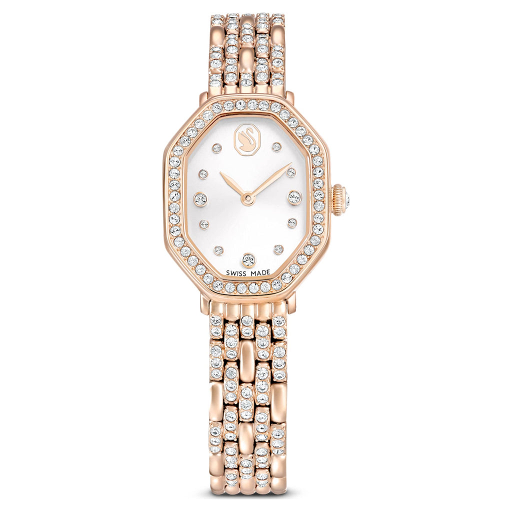 Swarovski Dextera octagon watch Swiss Made, Metal bracelet, Gold tone, Rose gold-tone finish