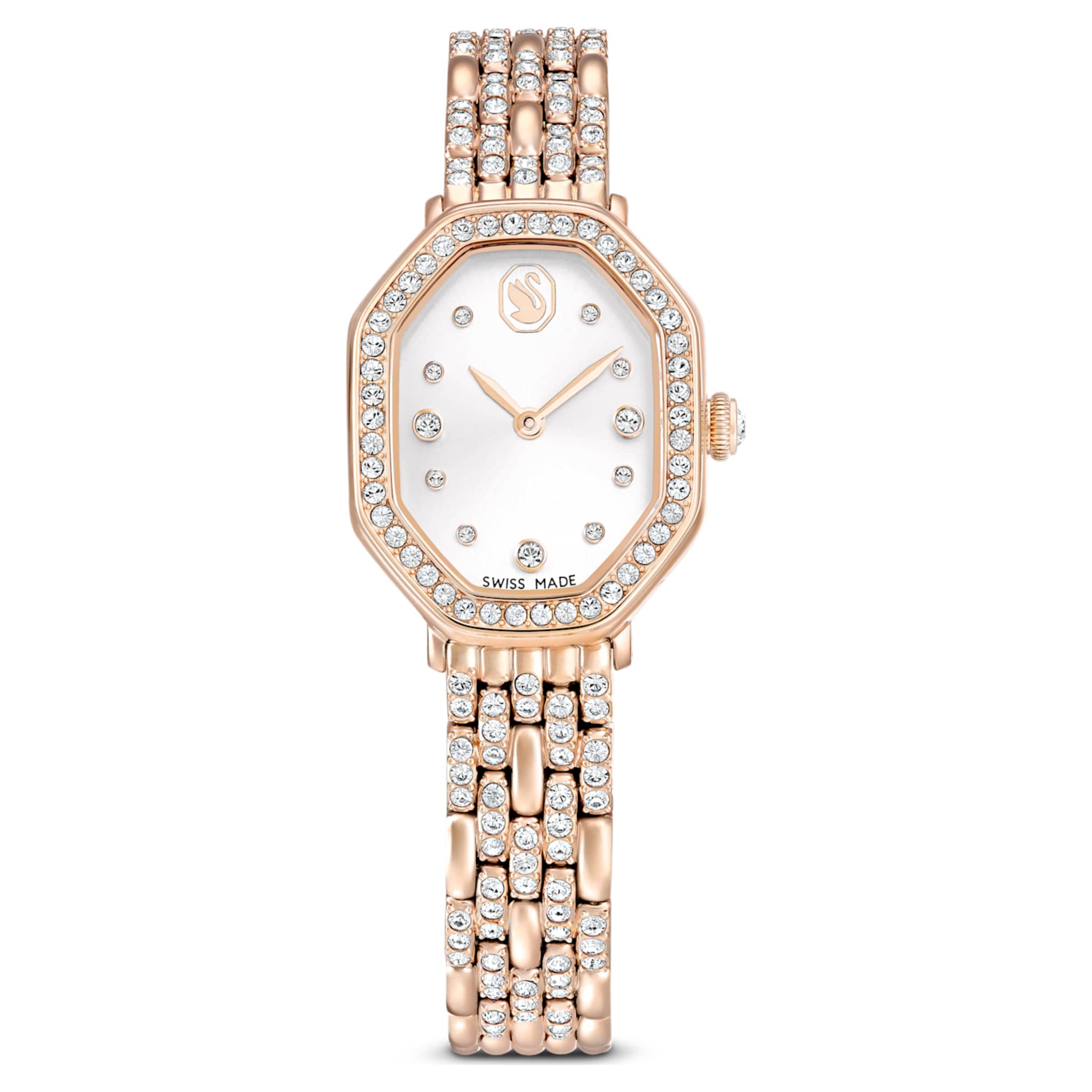 Swarovski Dextera octagon watch Swiss Made, Metal bracelet, Gold tone, Rose gold-tone finish