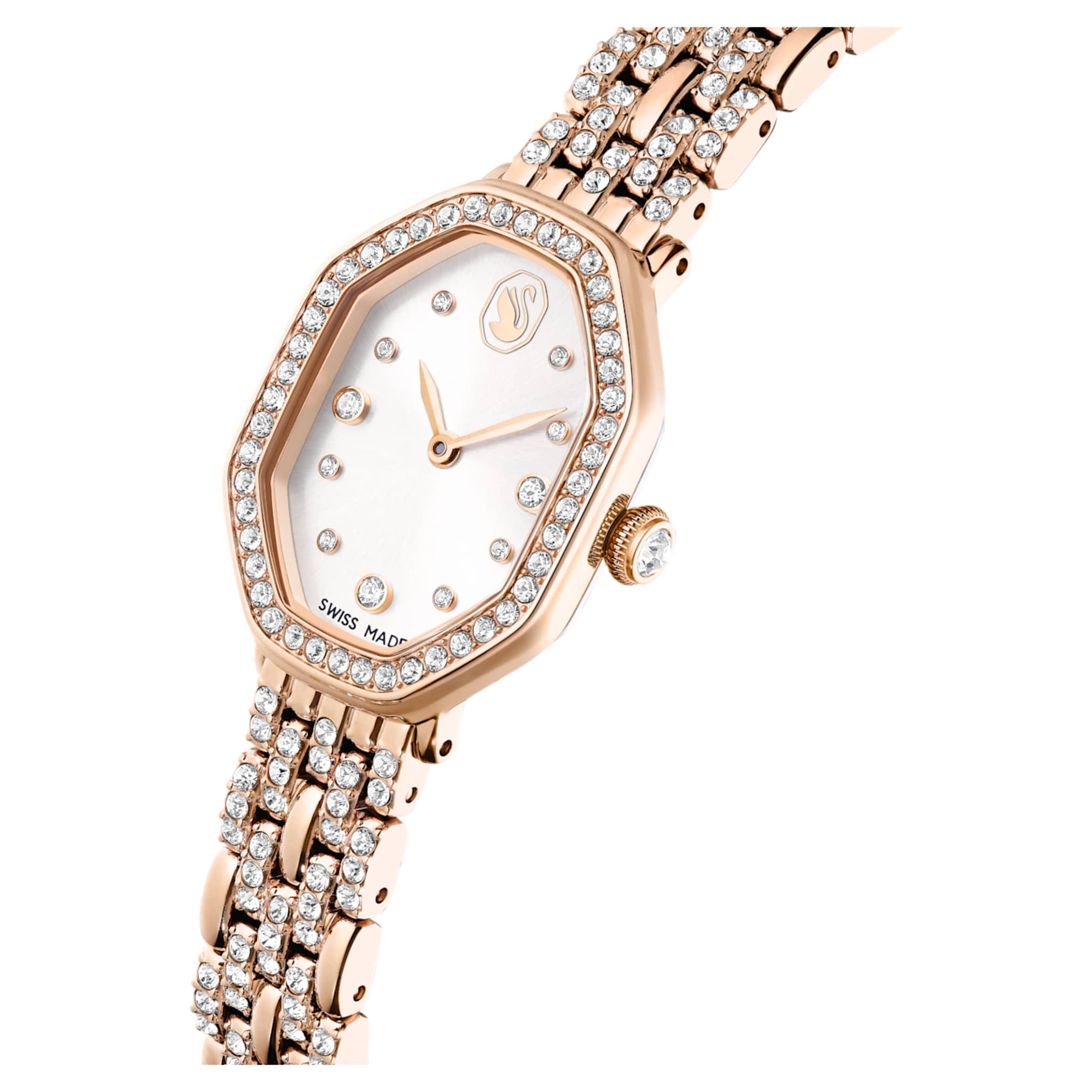 Swarovski Dextera octagon watch Swiss Made, Metal bracelet, Gold tone, Rose gold-tone finish