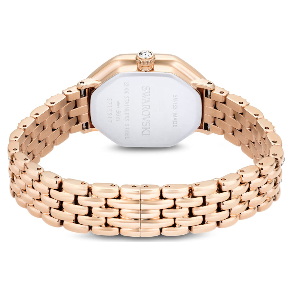 Swarovski Dextera octagon watch Swiss Made, Metal bracelet, Gold tone, Rose gold-tone finish