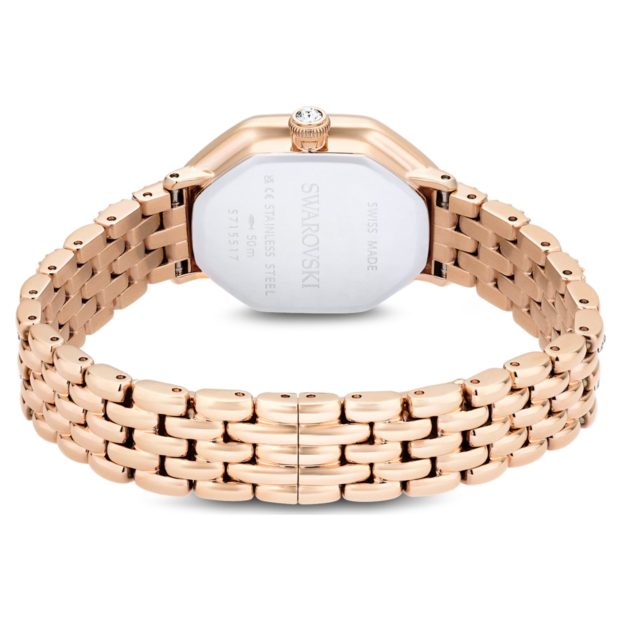 Swarovski Dextera octagon watch Swiss Made, Metal bracelet, Gold tone, Rose gold-tone finish