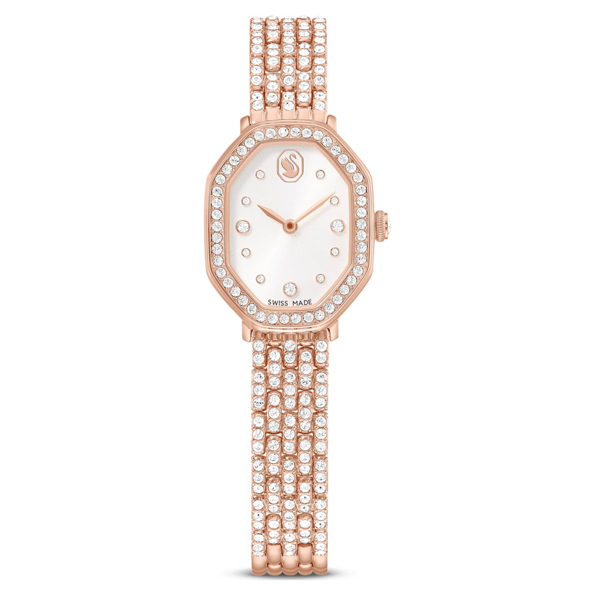 Swarovski Dextera octagon watch Swiss Made, Metal bracelet, Rose gold tone, Rose gold-tone finish