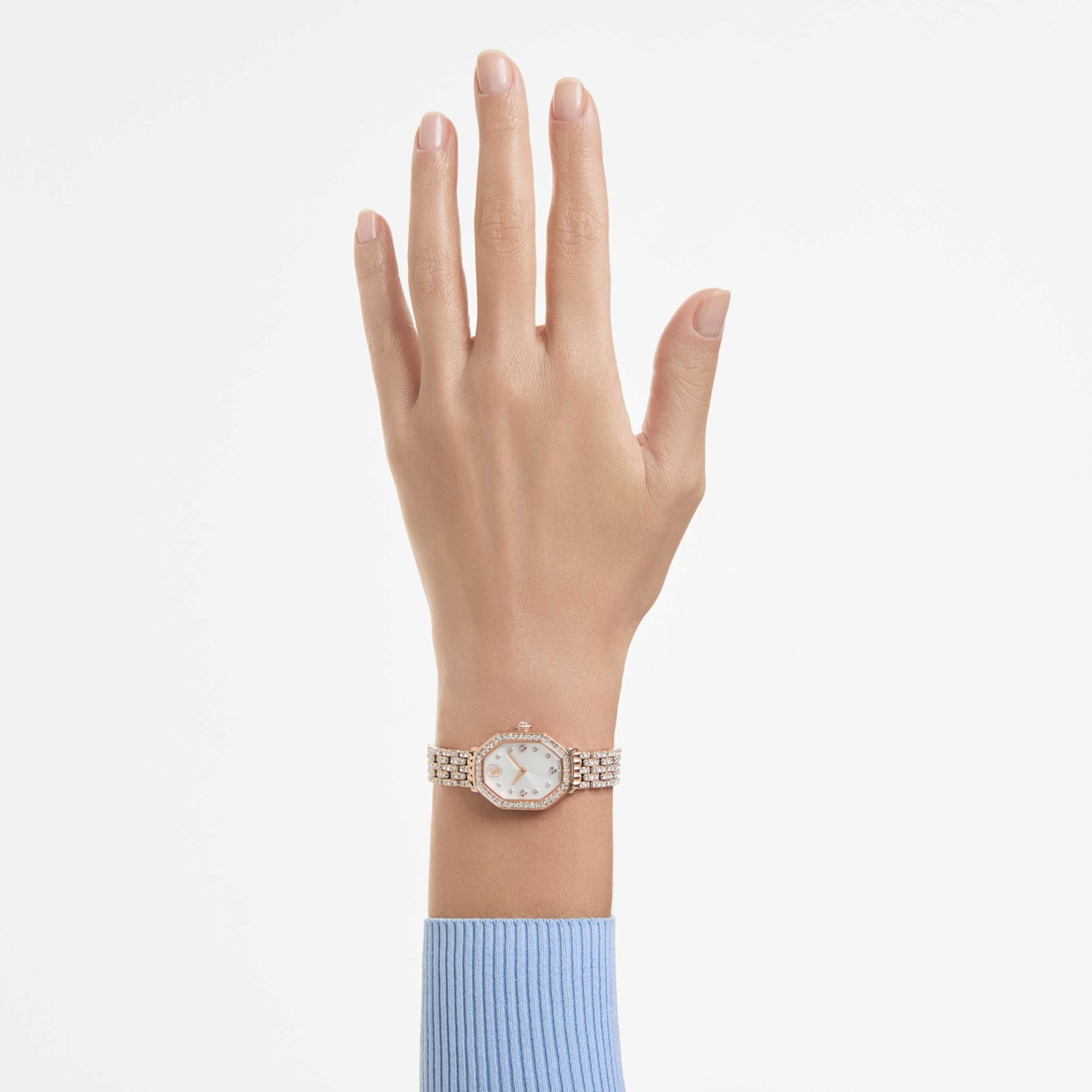 Swarovski Dextera octagon watch Swiss Made, Metal bracelet, Rose gold tone, Rose gold-tone finish