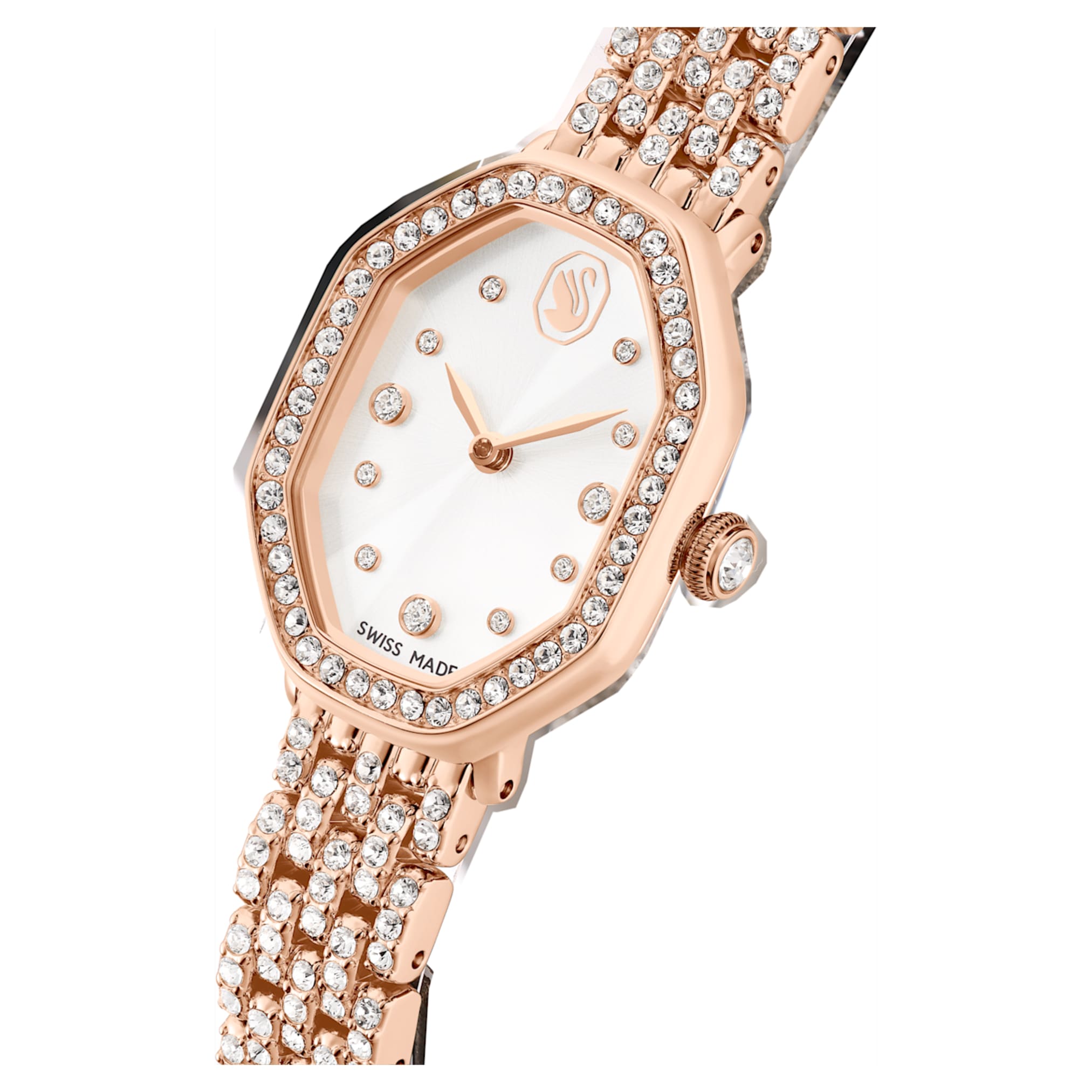 Swarovski Dextera octagon watch Swiss Made, Metal bracelet, Rose gold tone, Rose gold-tone finish