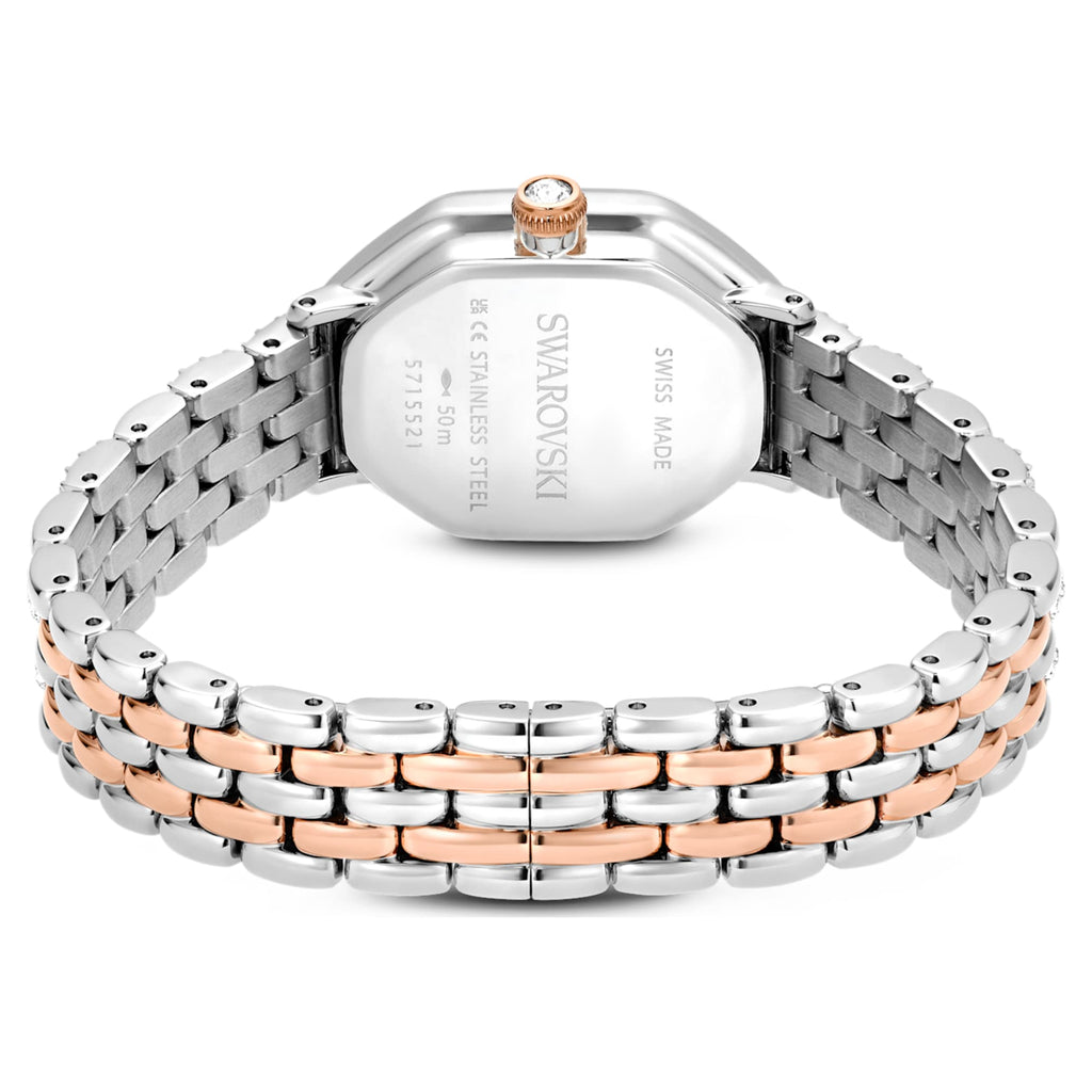 Swarovski Dextera octagon watch Swiss Made, Metal bracelet, Silver tone, Rose gold-tone finish