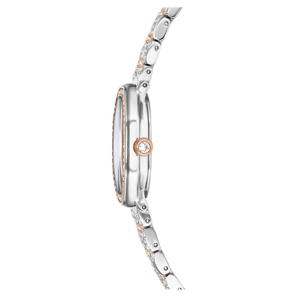 Swarovski Dextera octagon watch Swiss Made, Metal bracelet, Silver tone, Rose gold-tone finish