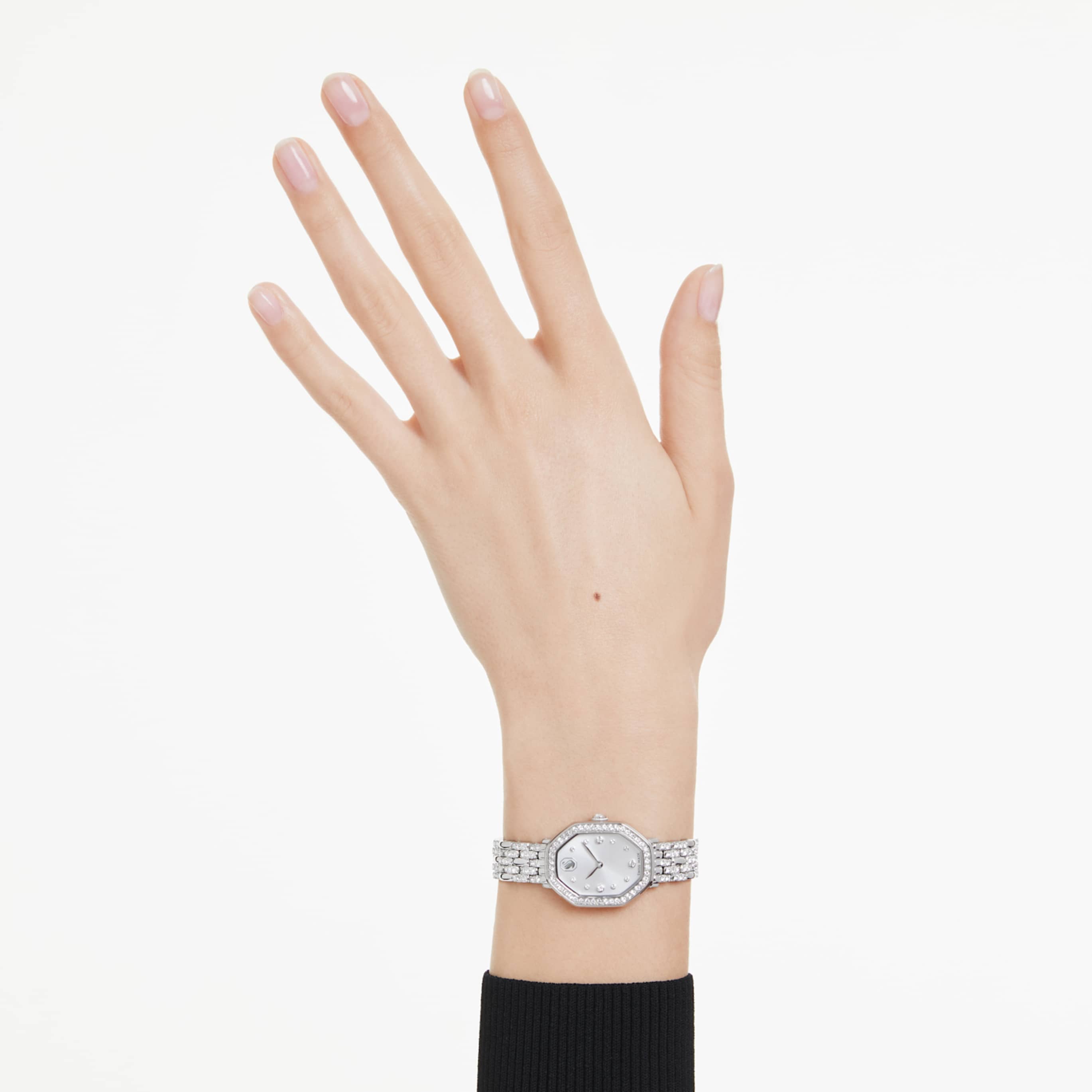 Swarovski Dextera octagon watch Swiss Made, Metal bracelet, Silver tone, Rose gold-tone finish