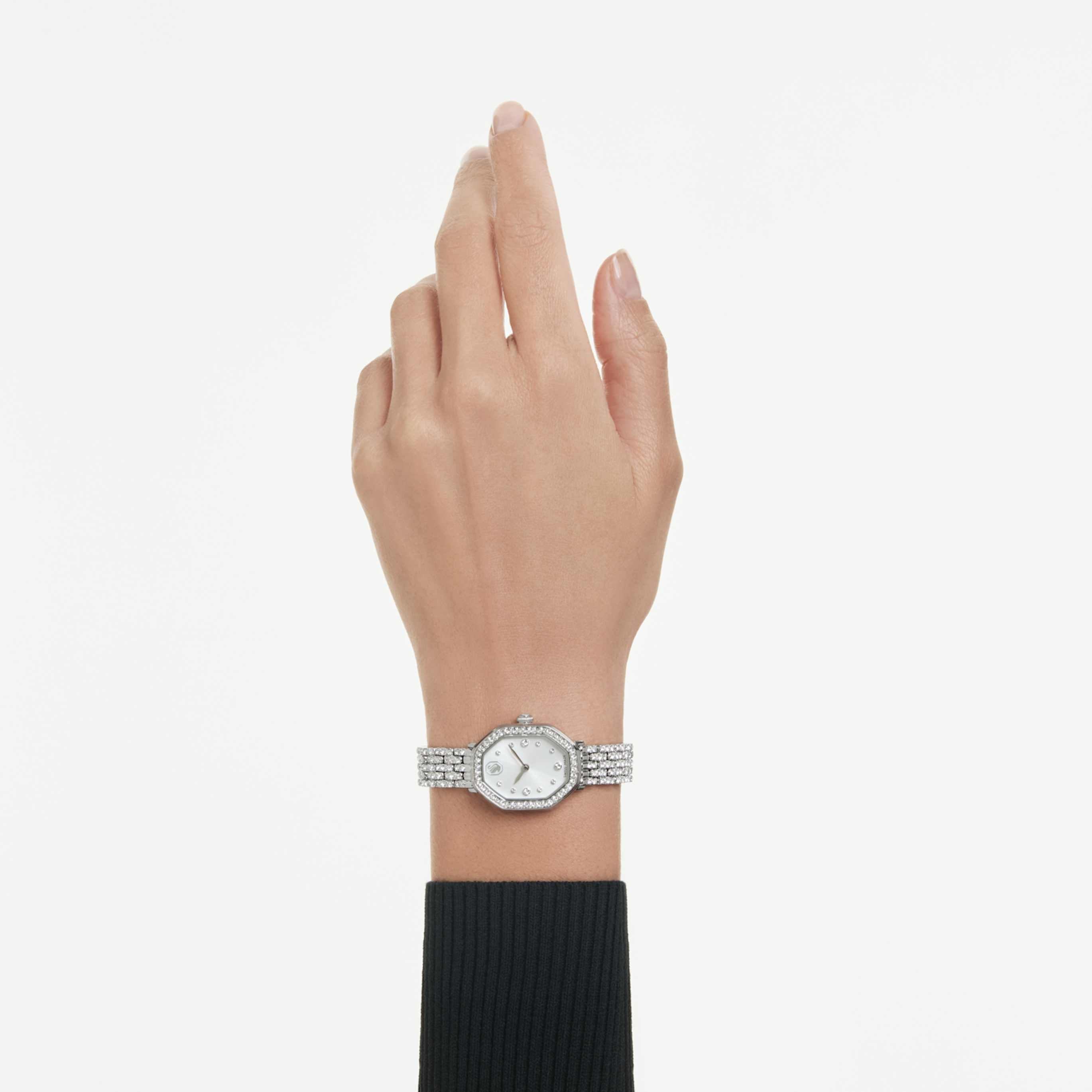 Swarovski Dextera octagon watch Swiss Made, Metal bracelet, Silver tone, Stainless steel