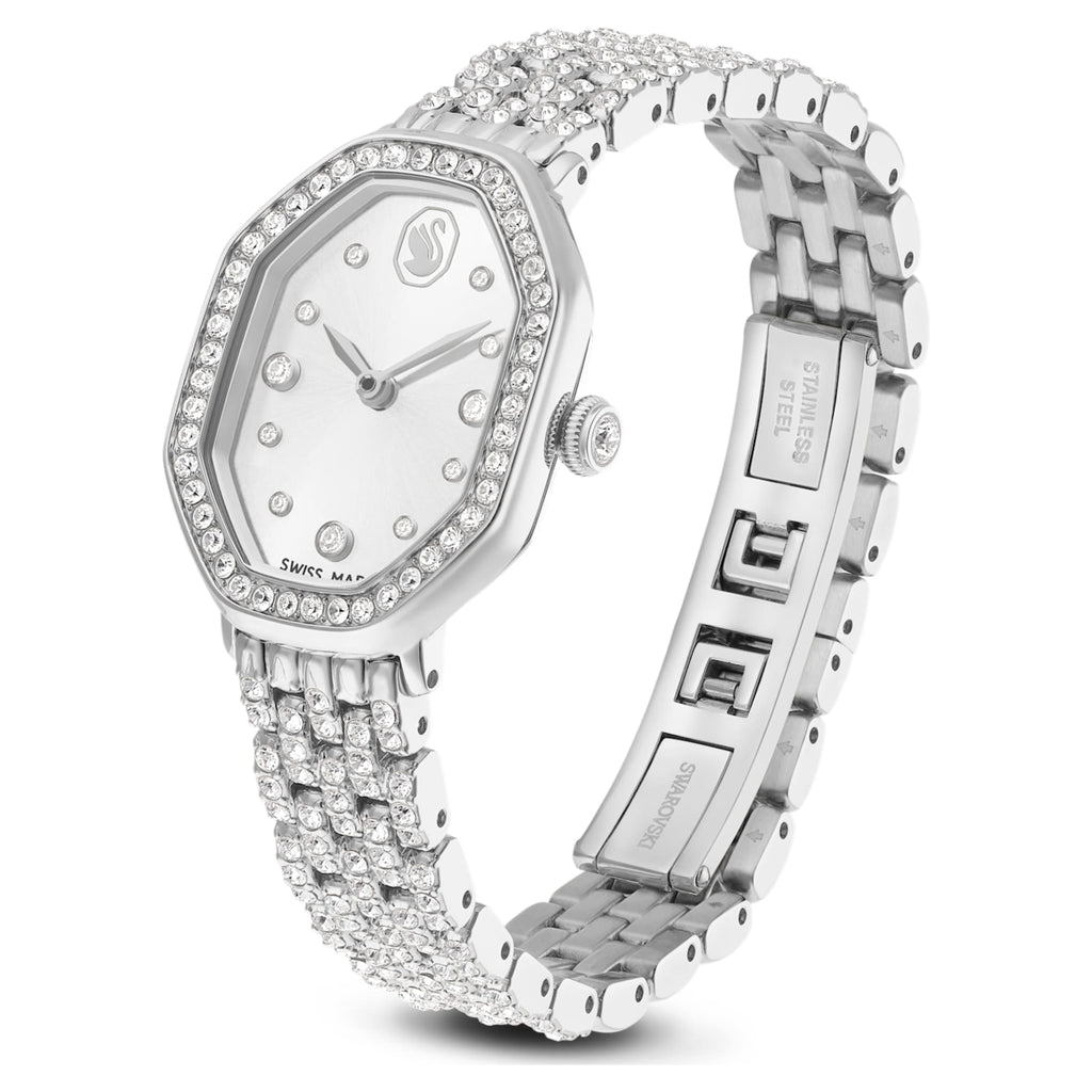 Swarovski Dextera octagon watch Swiss Made, Metal bracelet, Silver tone, Stainless steel