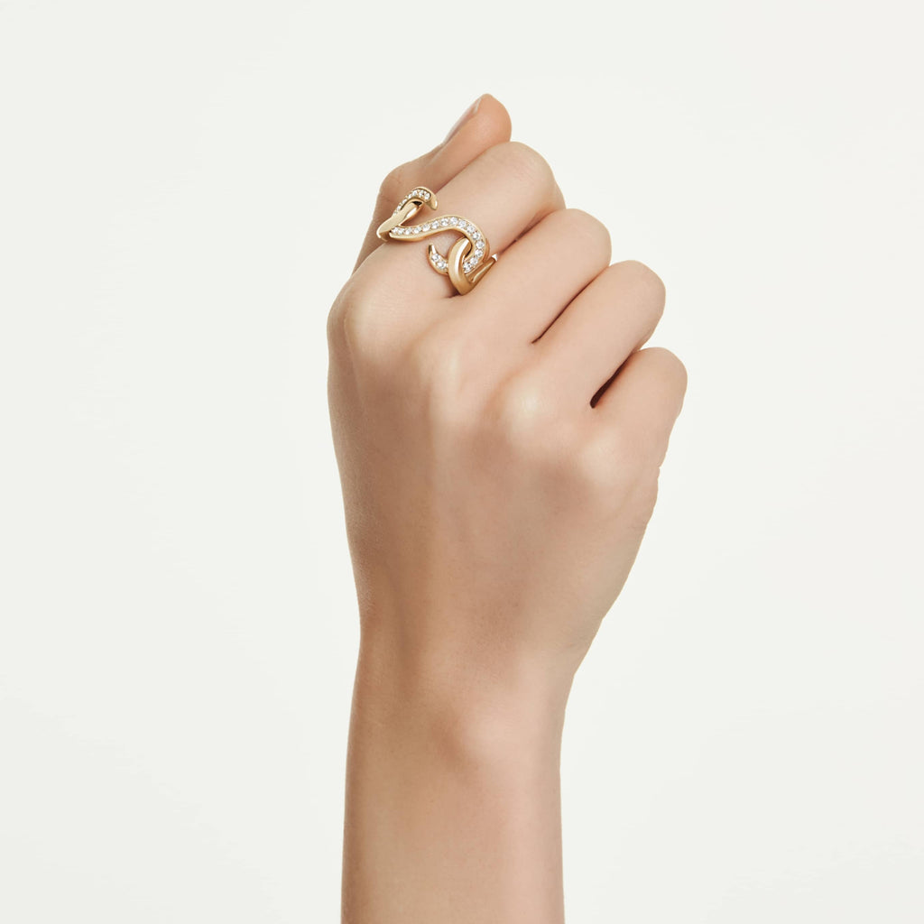Swarovski Dextera open ring Round cut, White, 18K gold finish