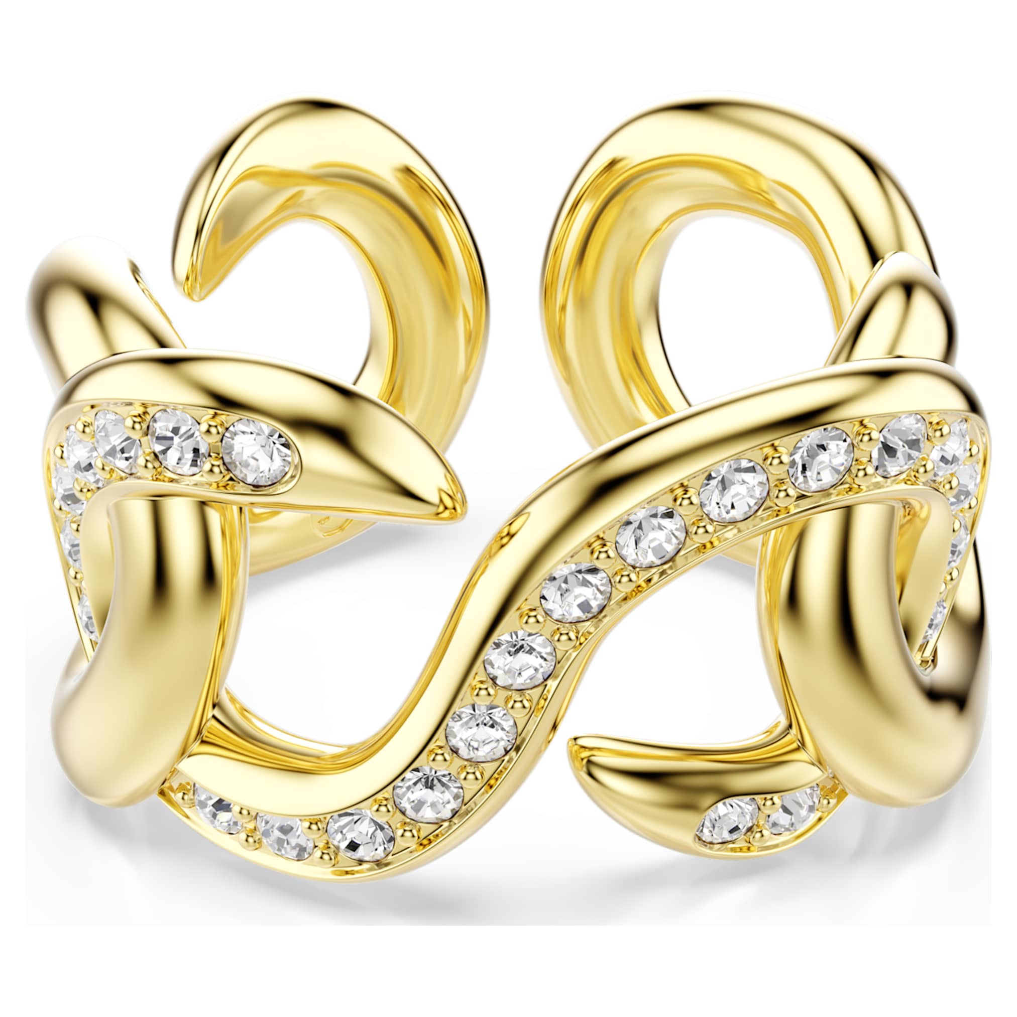 Swarovski Dextera open ring Round cut, White, 18K gold finish