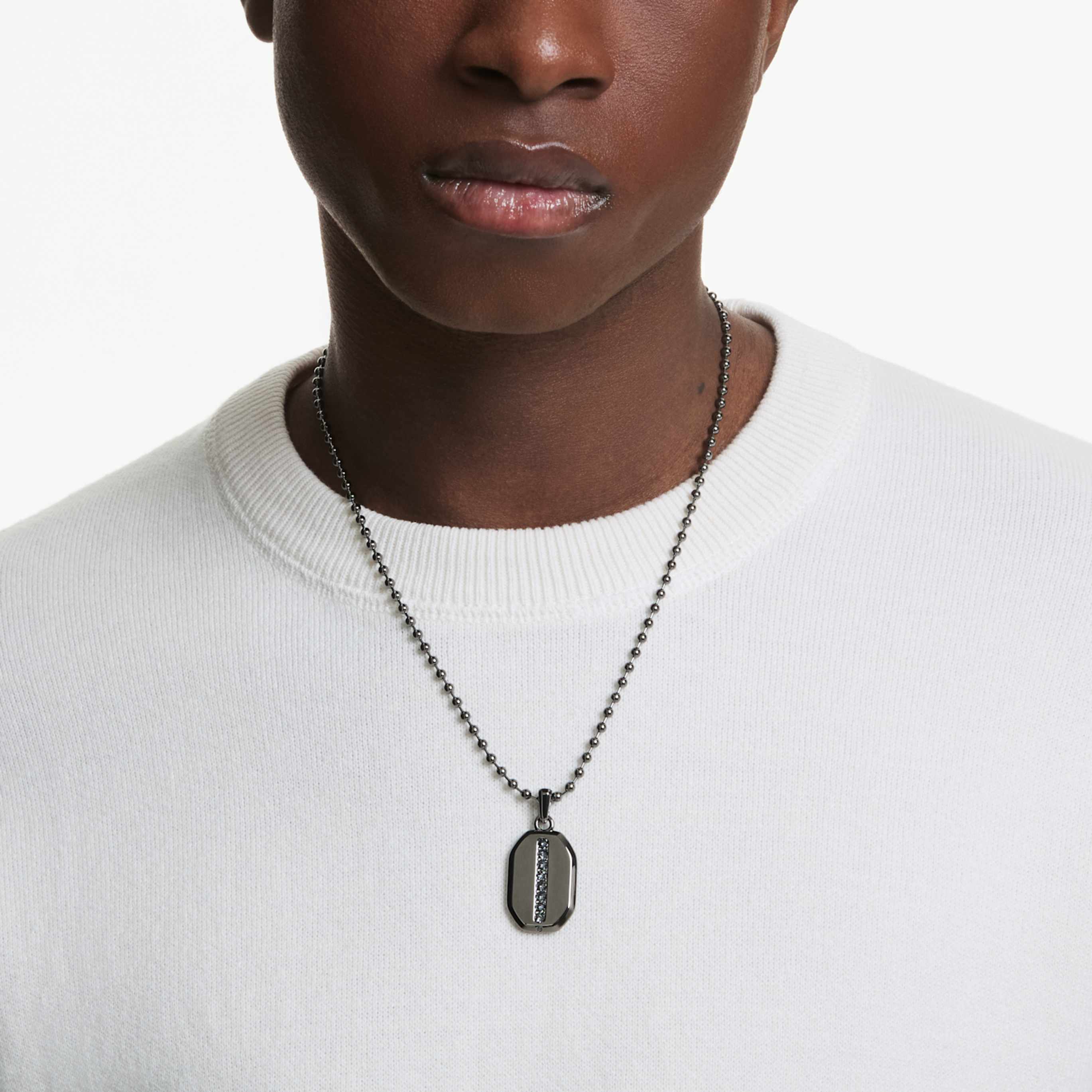 Swarovski Dextera pendant Octagon shape, Round cut, Black, Ruthenium plated